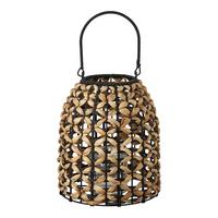 Laterne Pinto Lantern Naturfarben/Schwarz - Schwarz/Naturfarben, Basics, Glas/Naturmaterialien (24/28,5/24cm)
