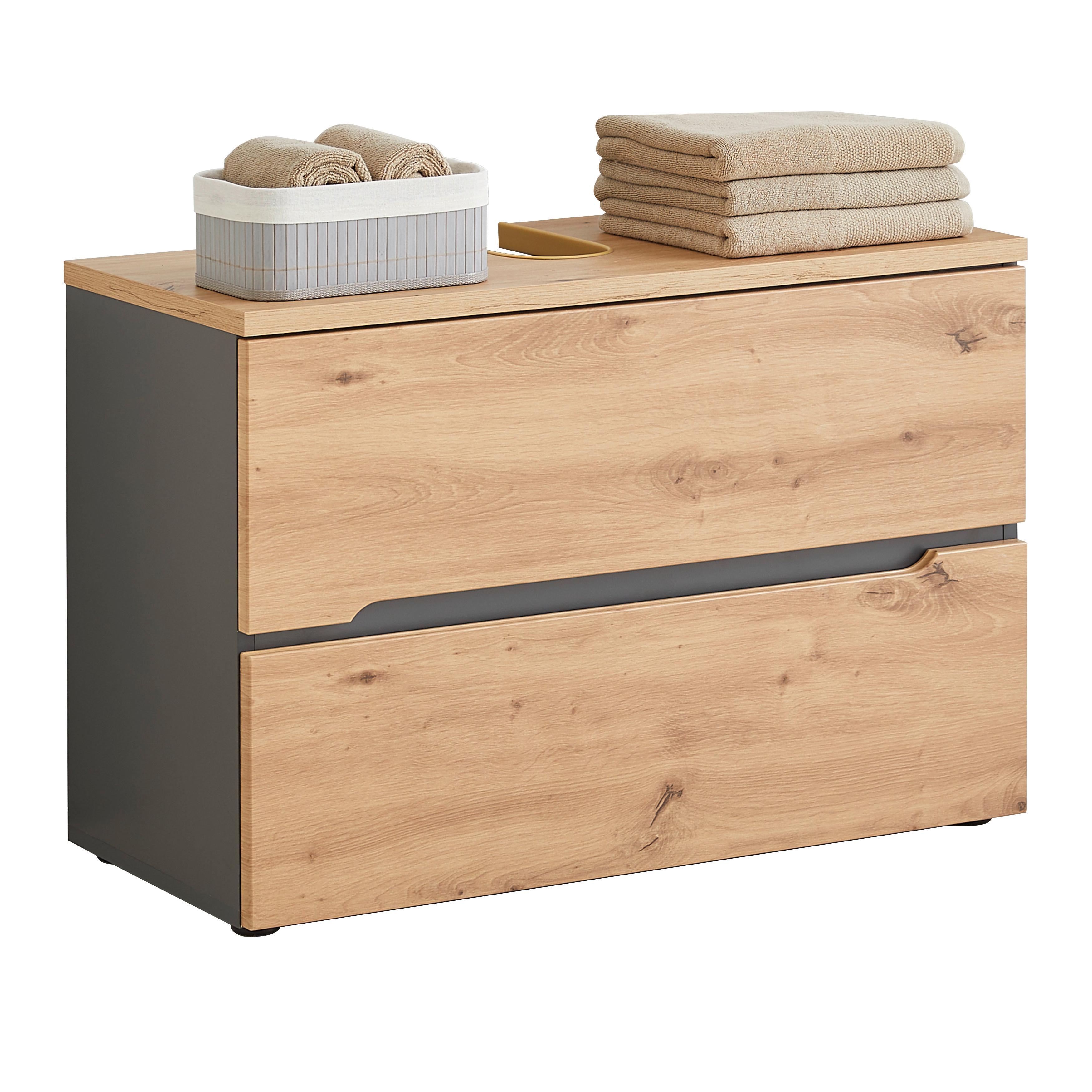 Waschbeckenunterschrank Memphis Artisan Eiche/Grau - Schwarz/Eiche Artisan, MODERN, Holzwerkstoff/Kunststoff (80/55/38cm) - Mömax