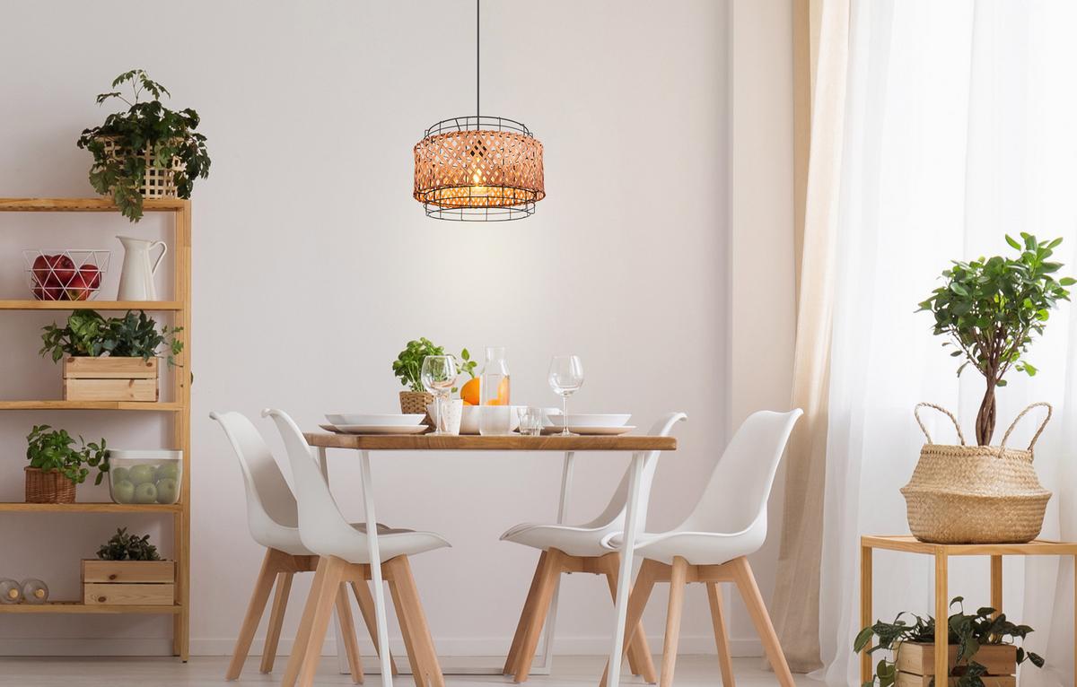 Hängeleuchte Gina in Schwarz max. 40 Watt - Dunkelbraun/Schwarz, Basics, Naturmaterialien/Metall (35/120cm) - Globo