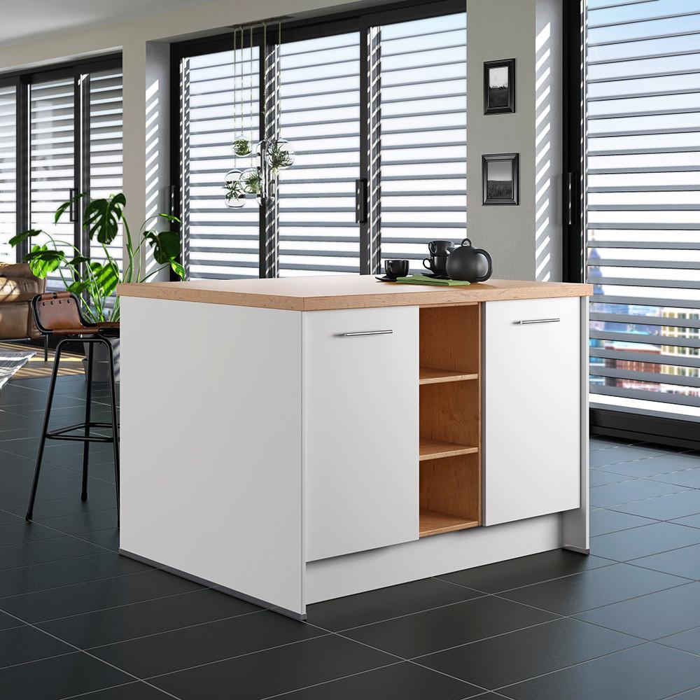 Kücheninsel IP1200 o. Geräte Weiß - Edelstahlfarben/Eichefarben, Basics, Holzwerkstoff/Metall (123,4/91,8/96,6cm) - Impuls