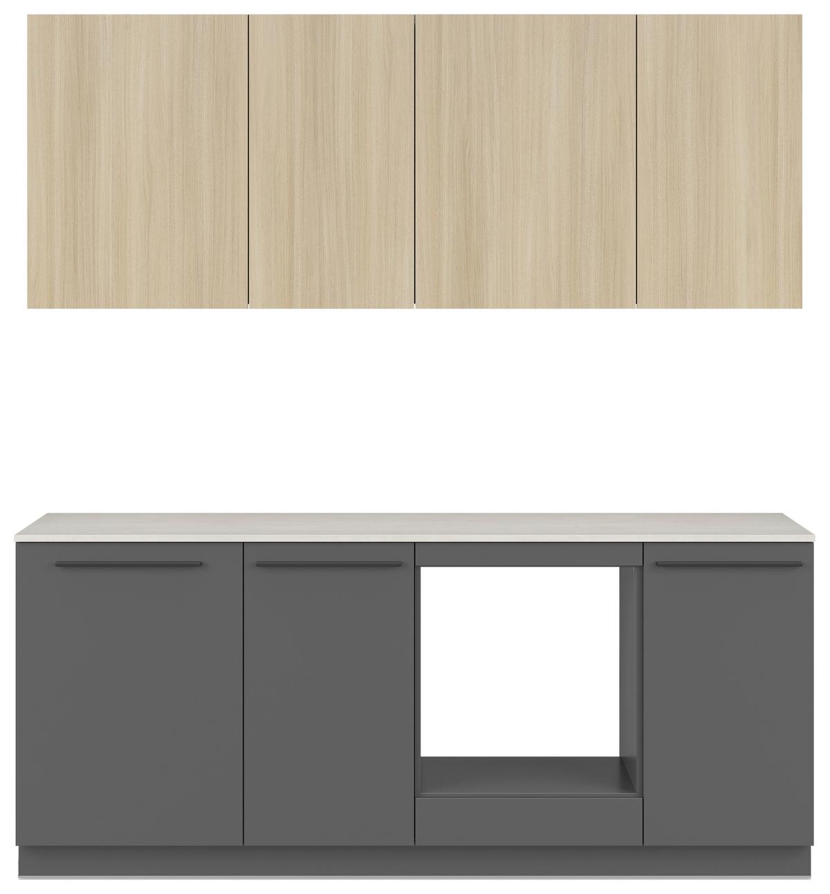 Küchenblock Milino o. Geräte Eichefarben - Eichefarben/Schwarz, Basics, Holzwerkstoff/Kunststoff (210cm) - Visiona