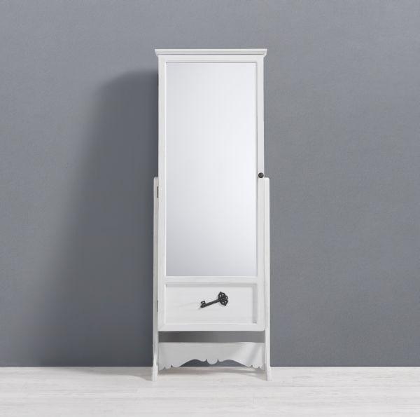 Schmuckschrank in Weiß mit Spiegel 'Claudine' - Weiß, MODERN, Glas/Holz (50/139,5/46cm) - Bessagi Home