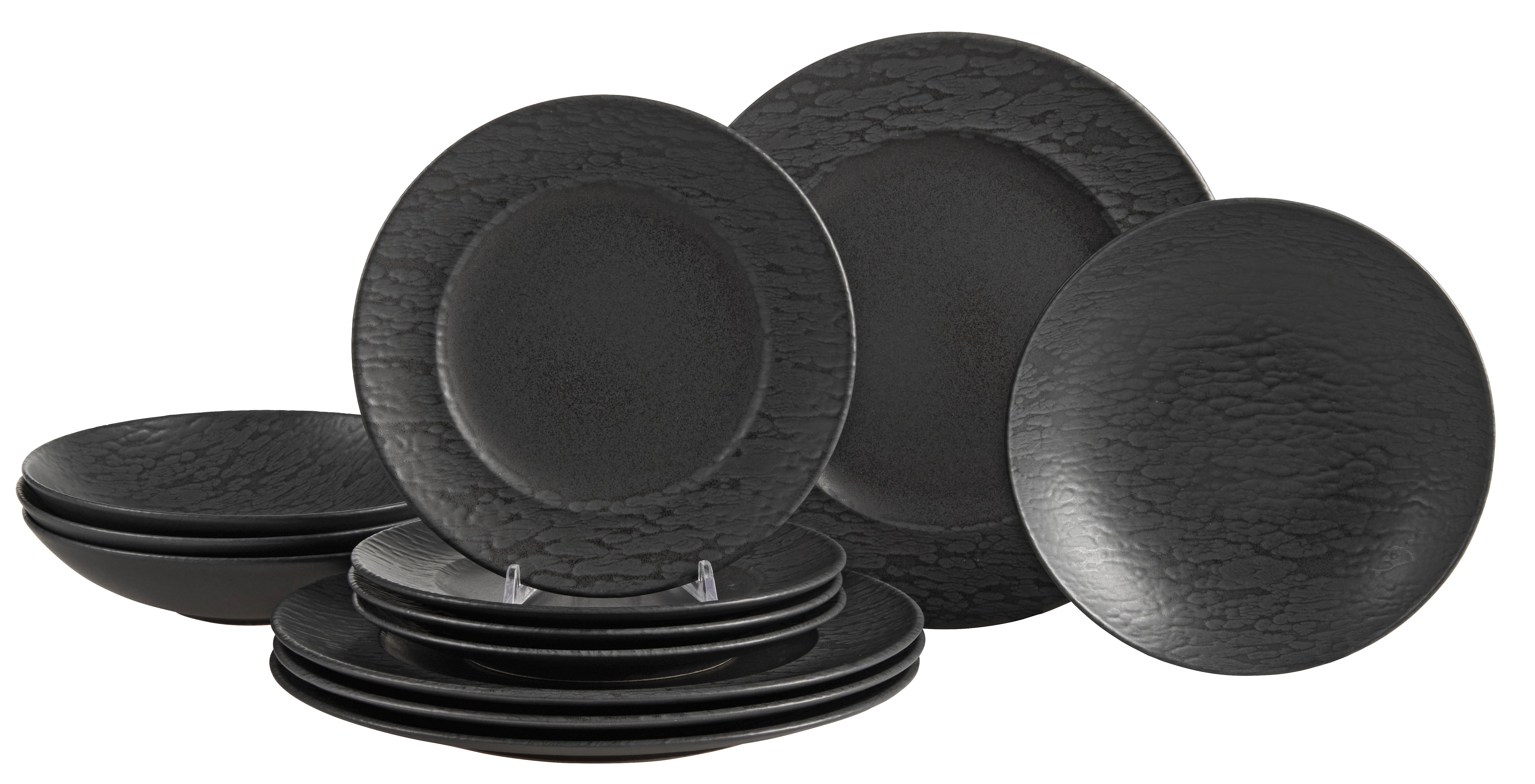 Zastawa stołowa BLACK VINTAGE czarna - czarny, Modern, ceramika (1/1/1cm) - Premium Living