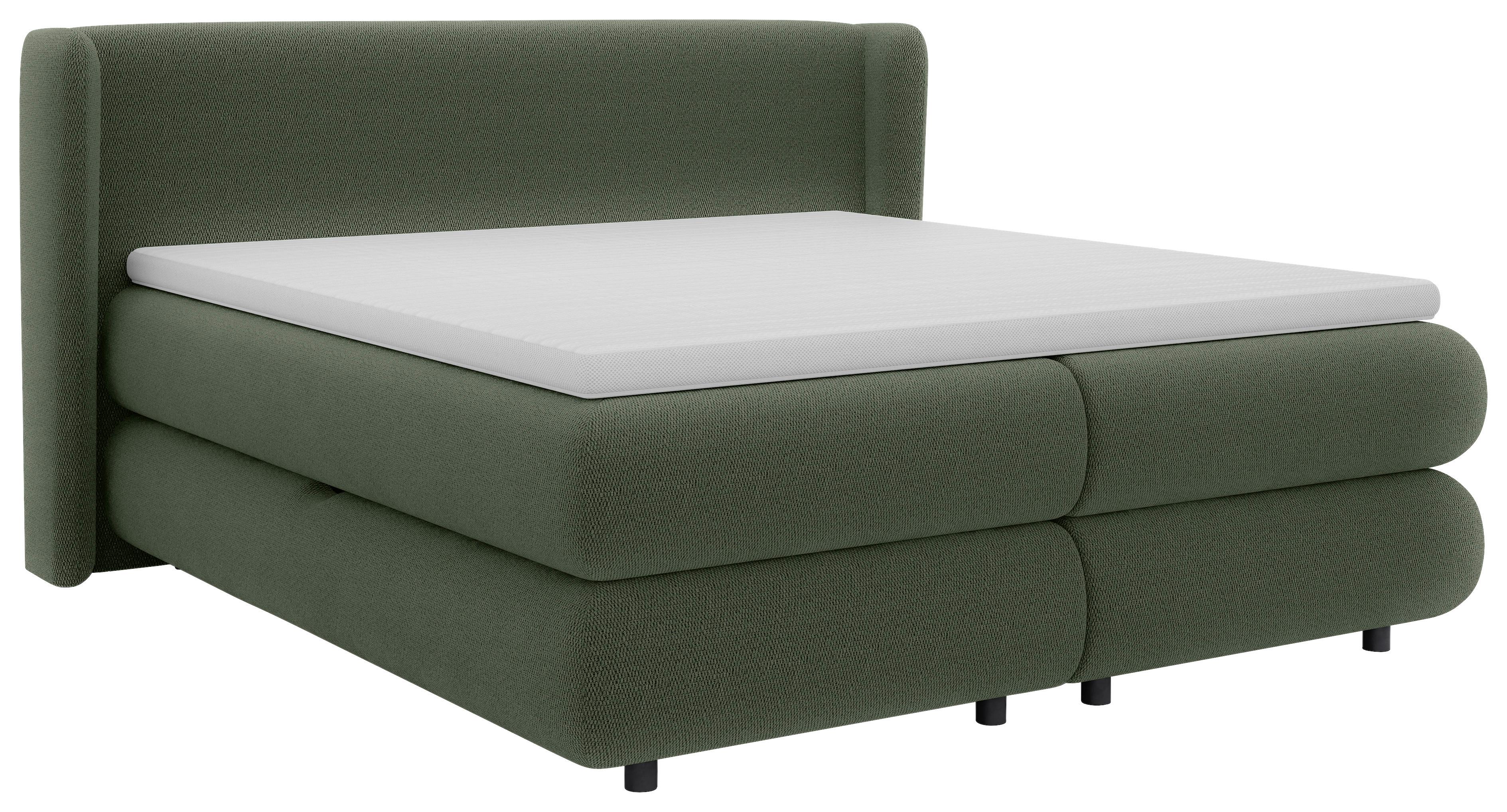 Boxspringbett Grün Ca. 160x200cm - Schwarz/Grün, Konventionell, Kunststoff/Textil (160/200cm) - Premium Living