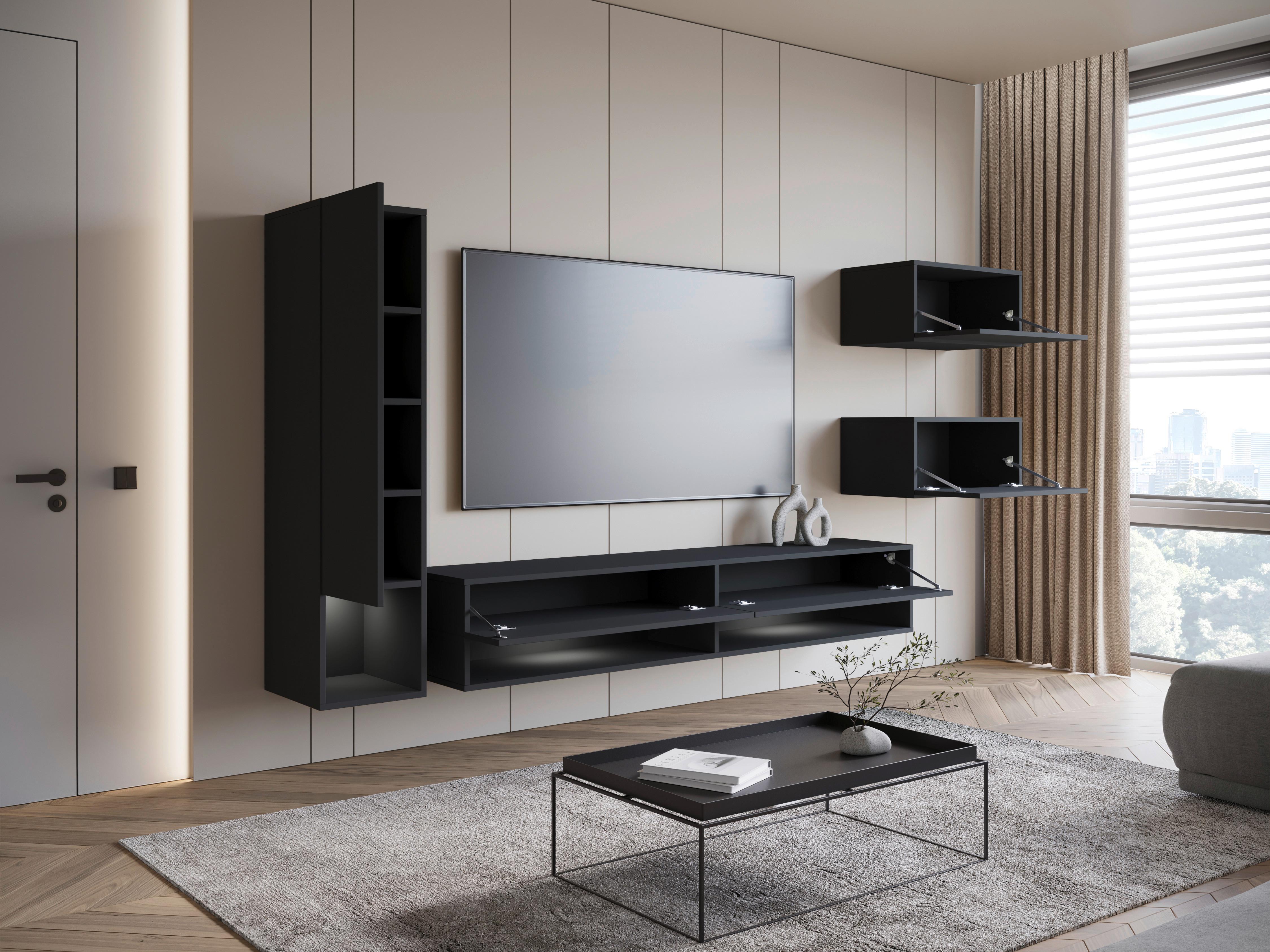 Dnevni Regal Amadeo, Črna, 4-Delno - črna, Basics, leseni material (270/130/32,5cm) - P & B