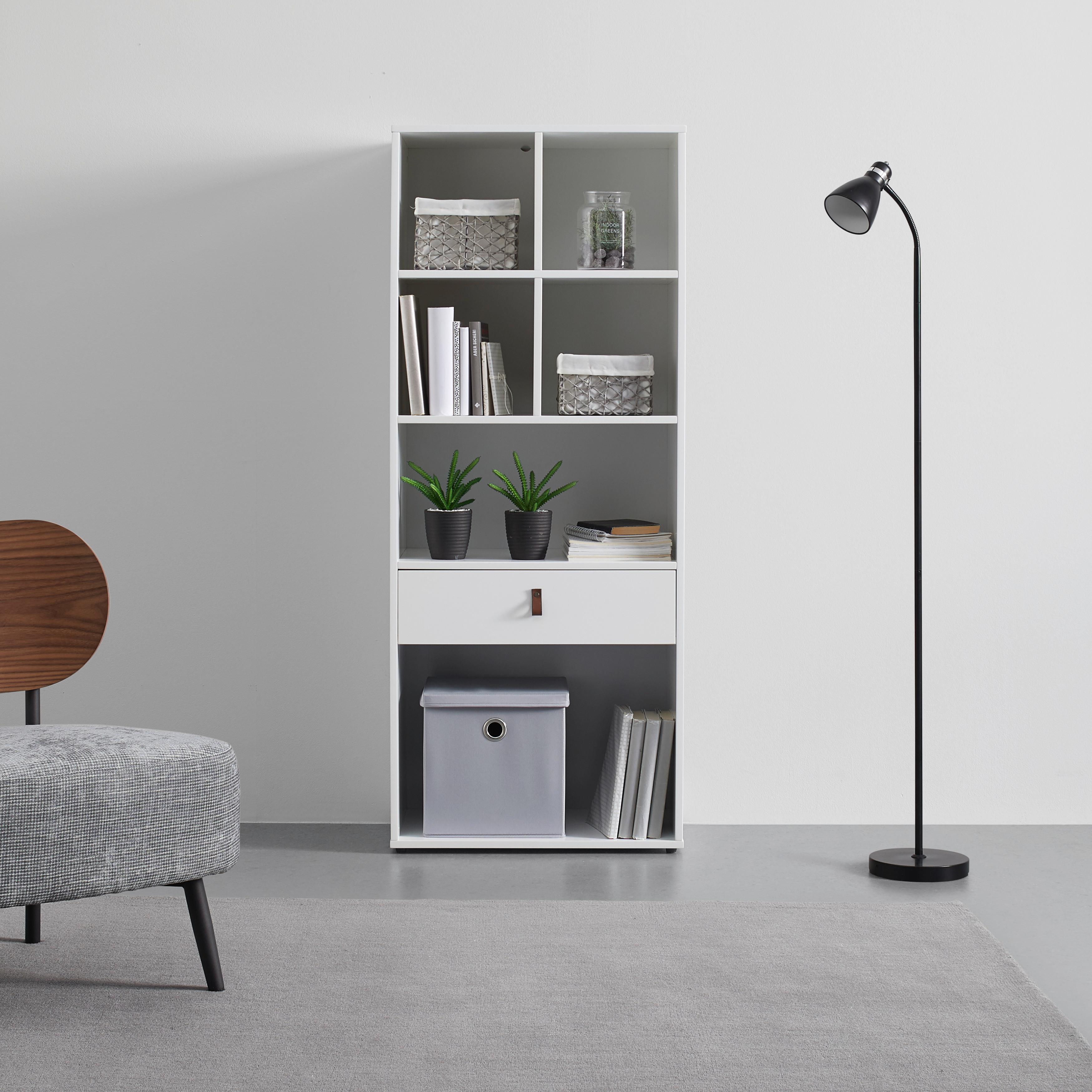 Regal Mick Weiß MDF - Schwarz/Braun, MODERN, Kunststoff/Textil (60/148,5/40cm) - Bessagi Home