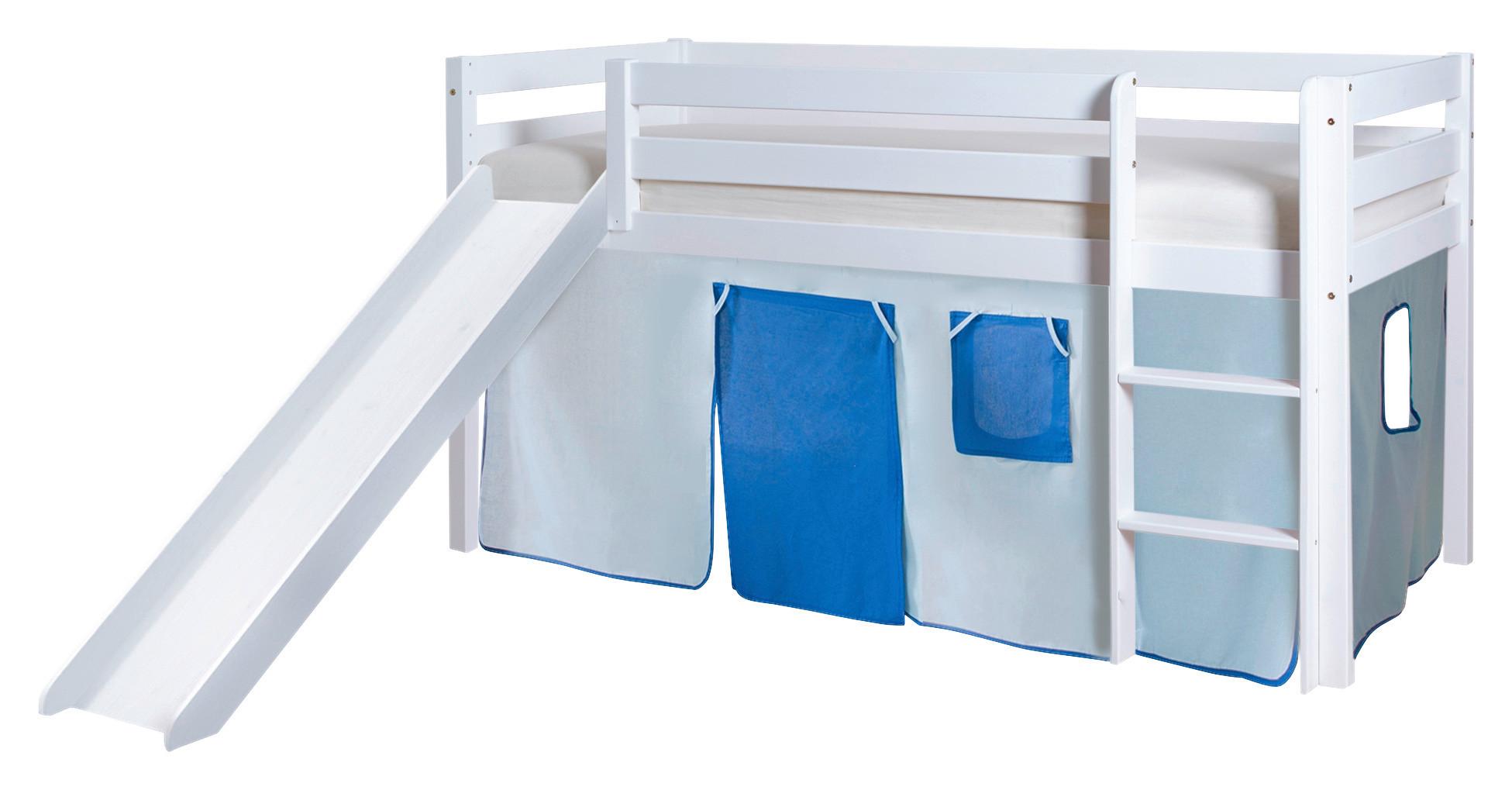 Spielbett "Manuel",aus Kiefer, weiß/hellblau/dunkelblau - Weiß/Dunkelblau, Natur, Holz (90/200cm) - MID.YOU