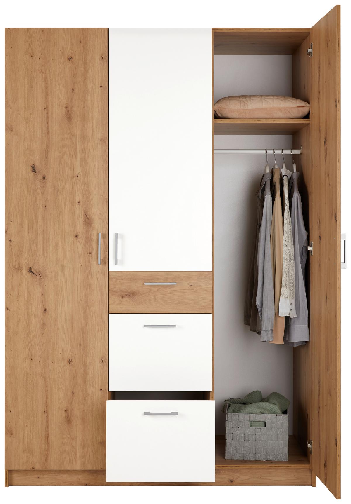 armoire à portes battantes in Weiss/Eichefarben - couleur de chêne/blanc, Konventionell, matière synthétique/matériau de bois (134,4/196,6/53,2cm) - Mömax