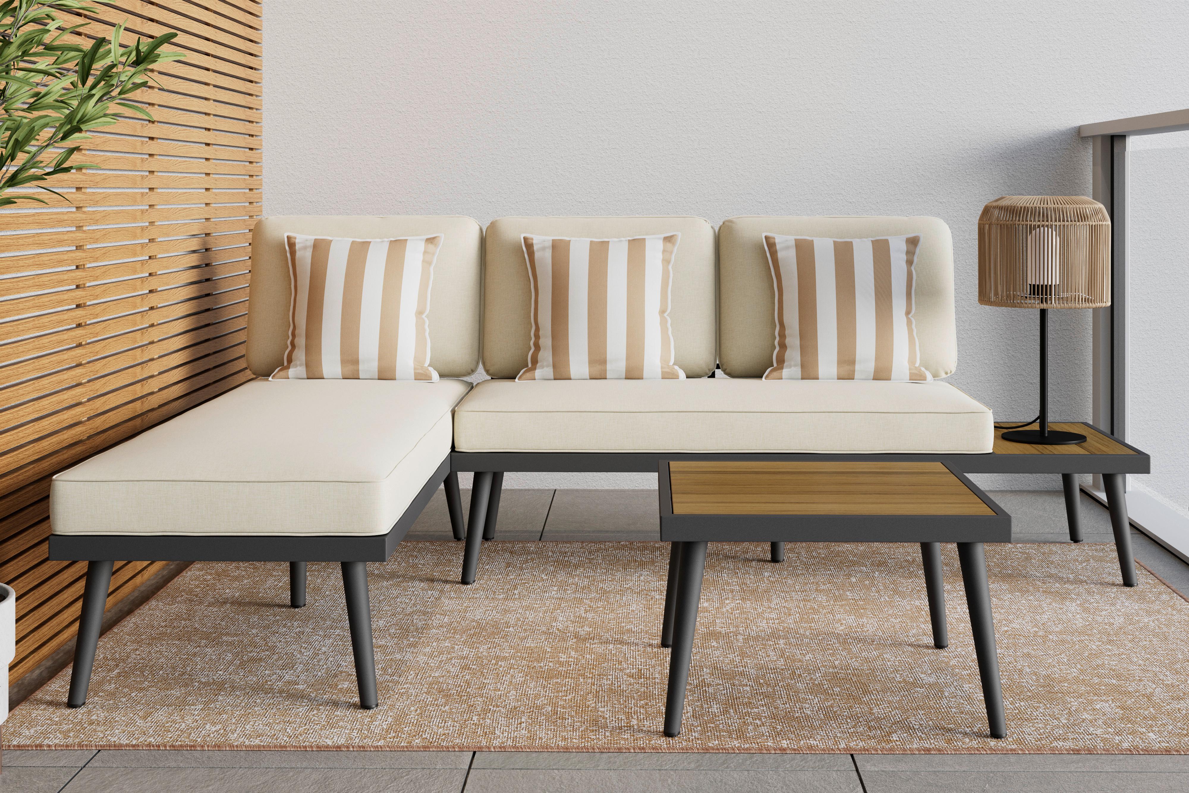 Kerti Garnitúra Sallie - világosszürke/natúr színű, Modern, fa/fém - Bessagi Garden