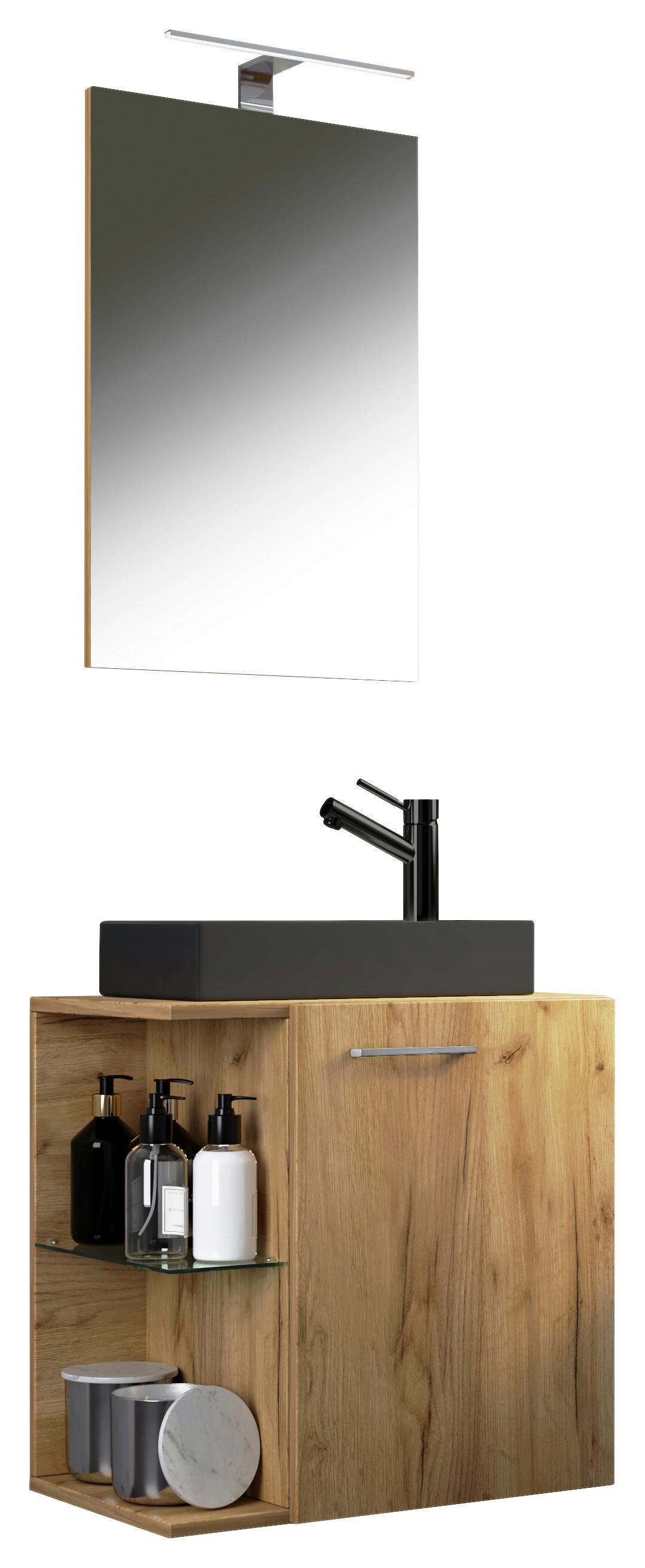 GÄSTEBAD HAUSA BL - Honigeiche/Alufarben, Modern, Glas/Keramik (52cm) - MID.YOU