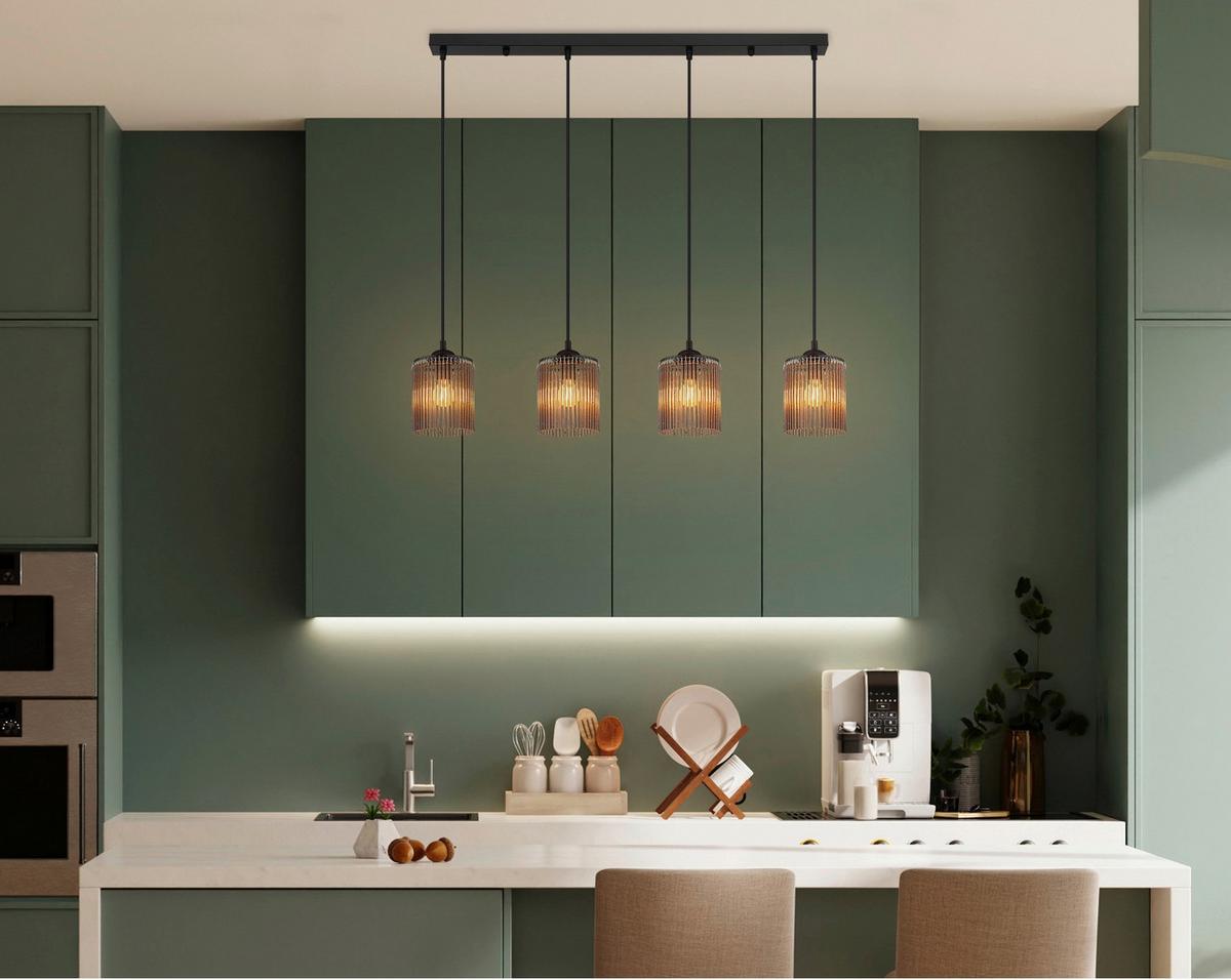 HÄNGELEUCHTE 33080408 LEEDS - Schwarz/Grau, Design, Kunststoff/Metall (87/12/133cm) - Globo