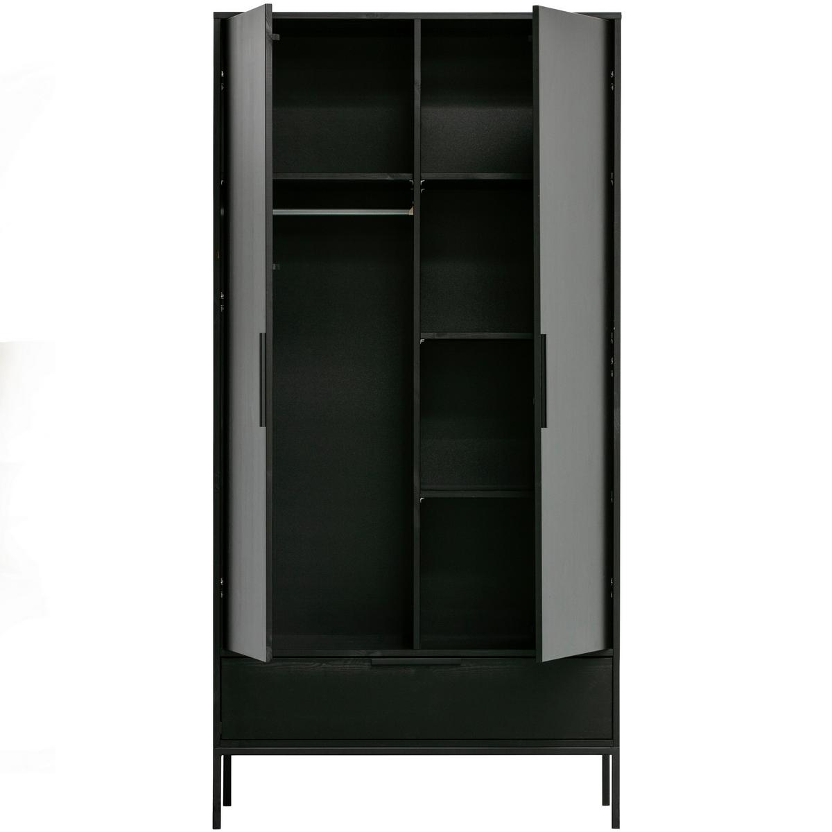Drehtürenschrank Adam Schwarz B: 100cm - Schwarz, Basics, Holz/Metall (100/200/53cm) - MID.YOU