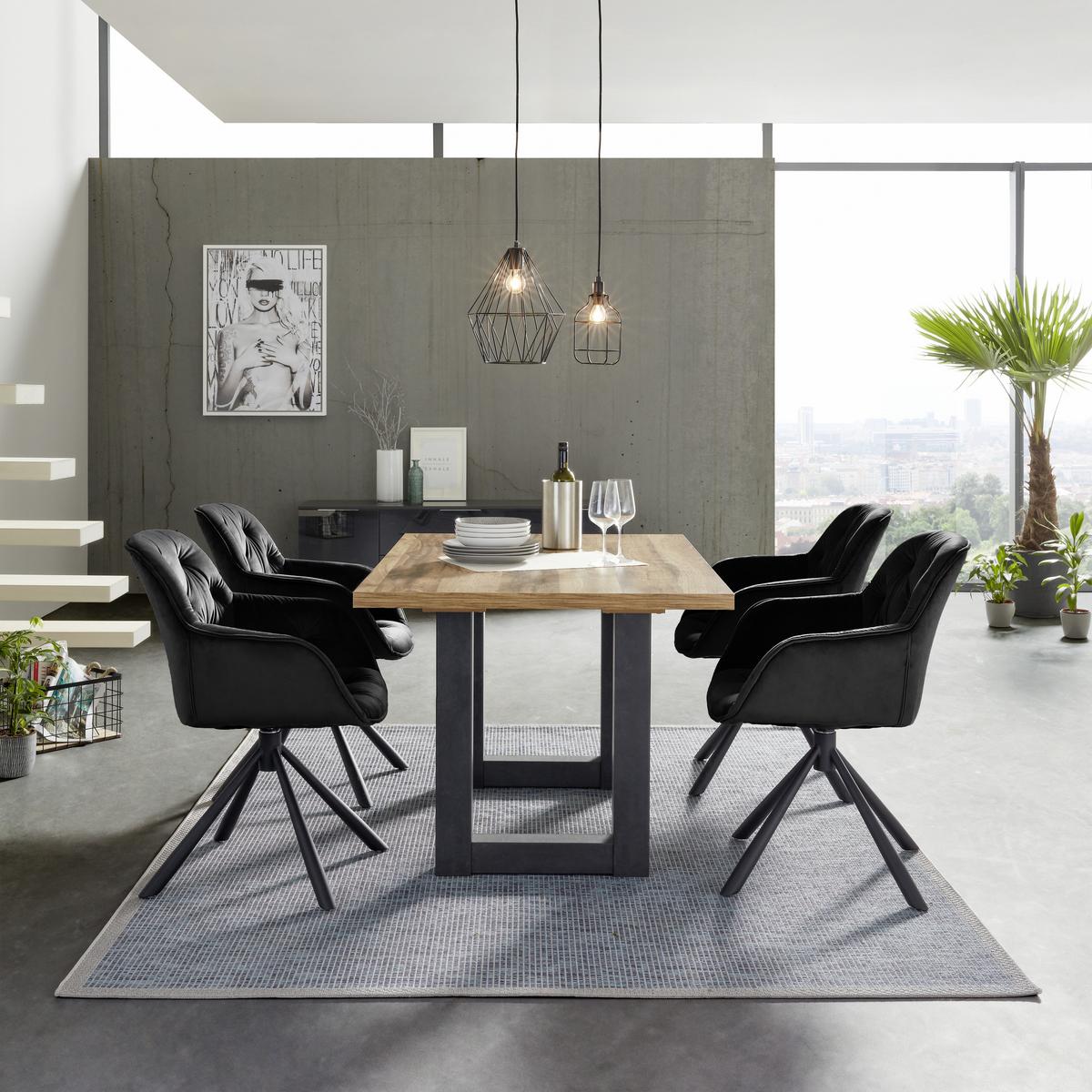 Étkezőasztal Big System - fekete/tölgyfa, Modern, faalapú anyag (140/90/76cm) - Mömax