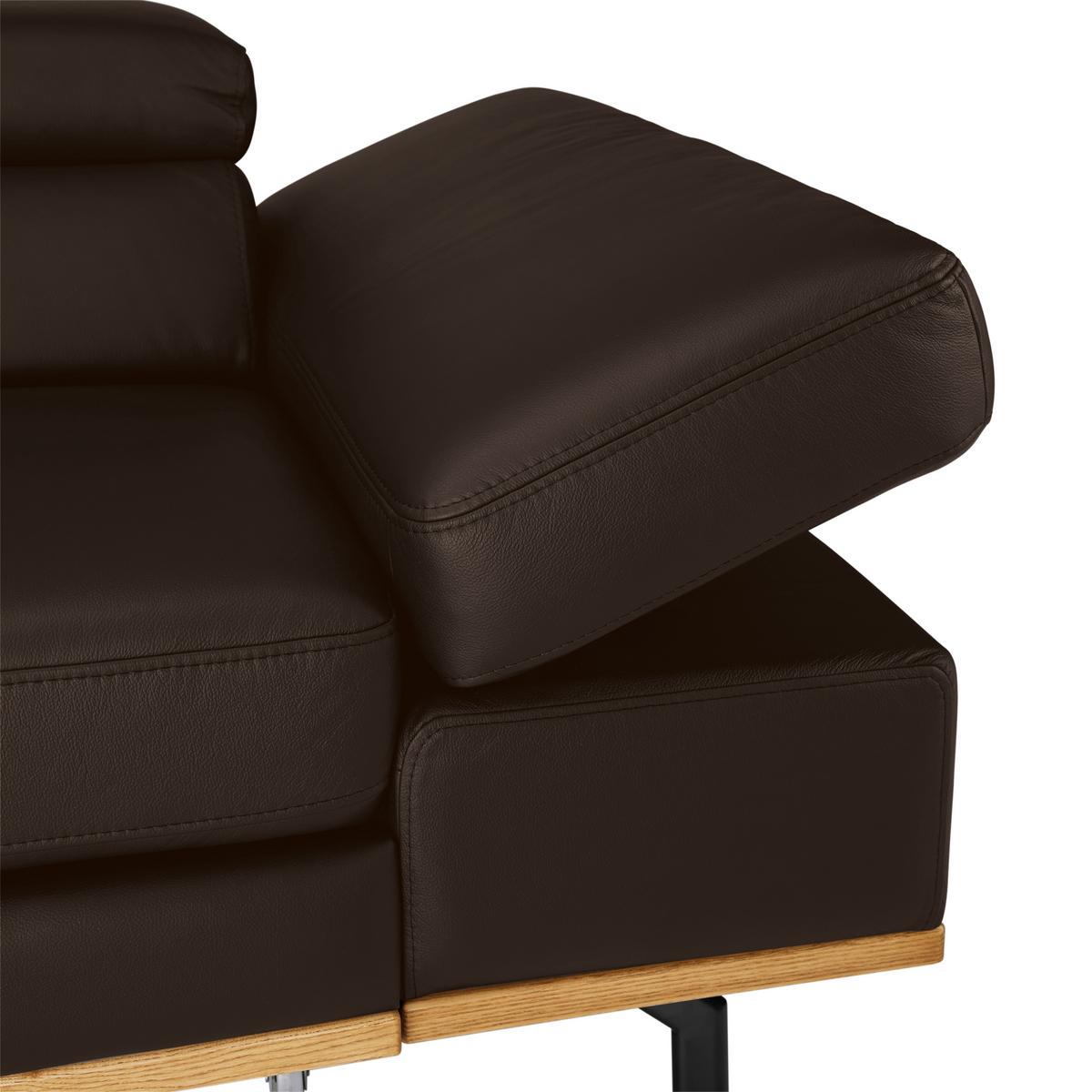 Wohnlandschaft Carmen links Dunkelbraun - Dunkelbraun/Schwarz, MODERN, Leder/Holz (292/72/226cm) - Premium Living