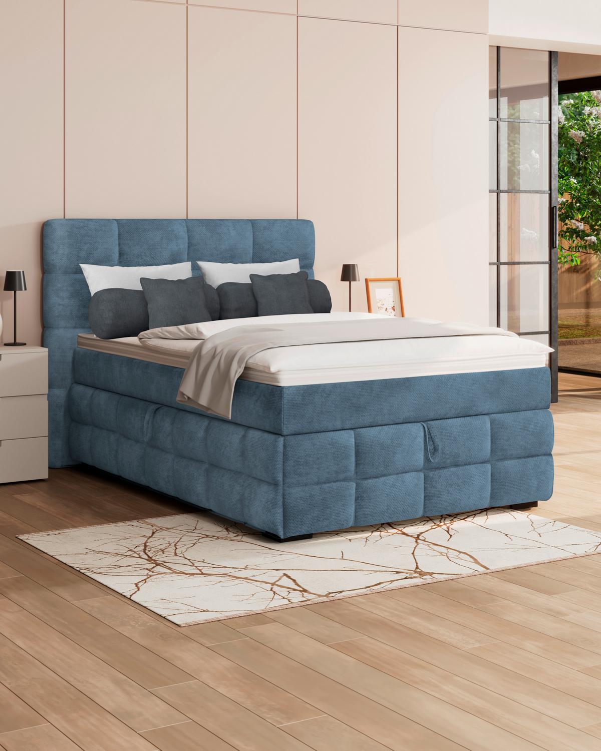 PAT BOX VEGA - albastru/alb, Trend, lemn/textil (120/200cm) - Modern Living