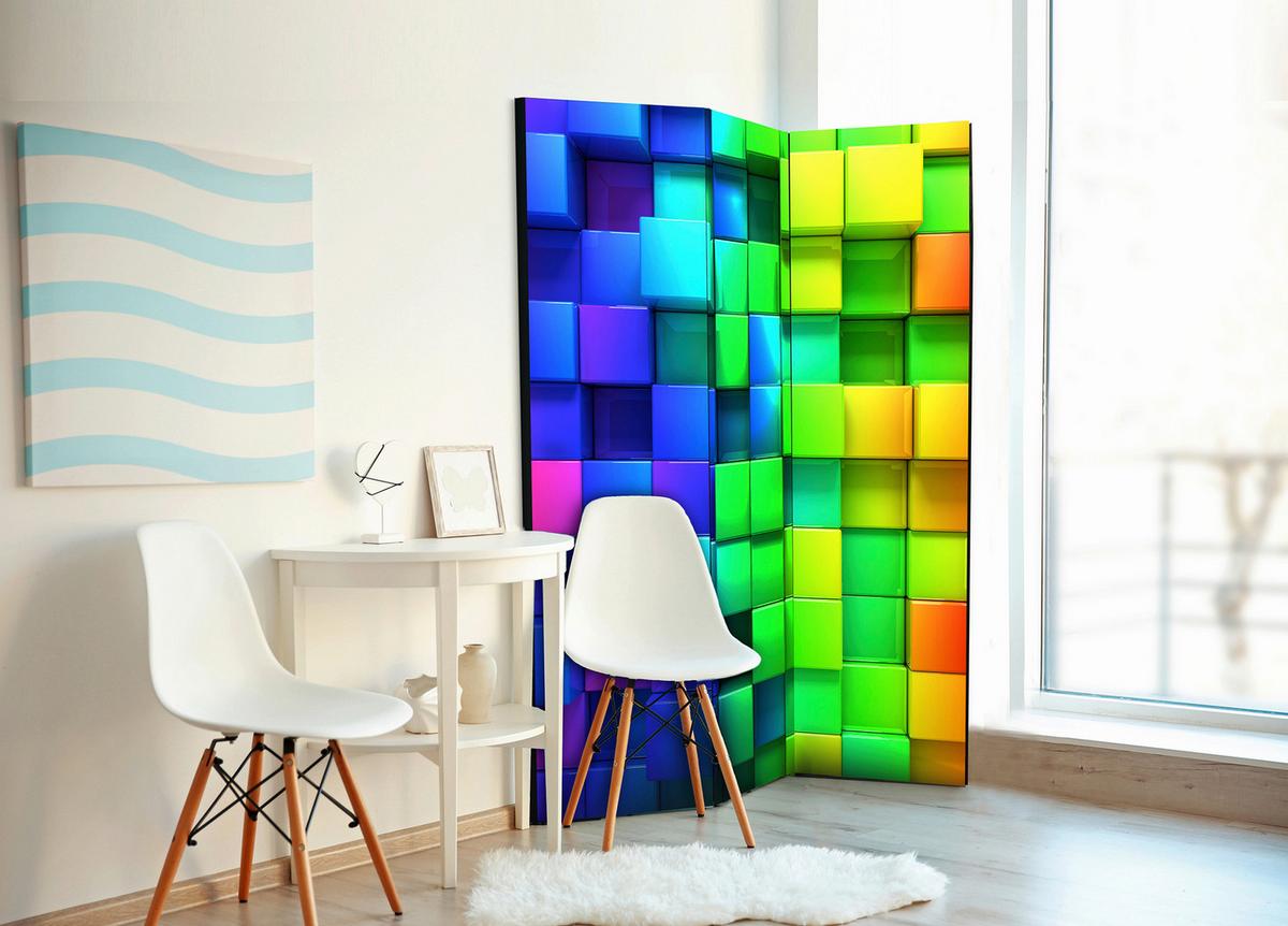 Paravan Colourful Cubes, 3-Delni, Dvostranski - večbarvno, Basics, tekstil/les (135/172/3cm) - artgeist