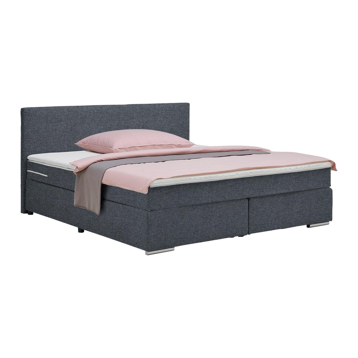 Boxspringbett Palermo in Anthrazit ca. 160x200cm - Chromfarben/Anthrazit, KONVENTIONELL, Kunststoff/Textil (160/200cm) - Based