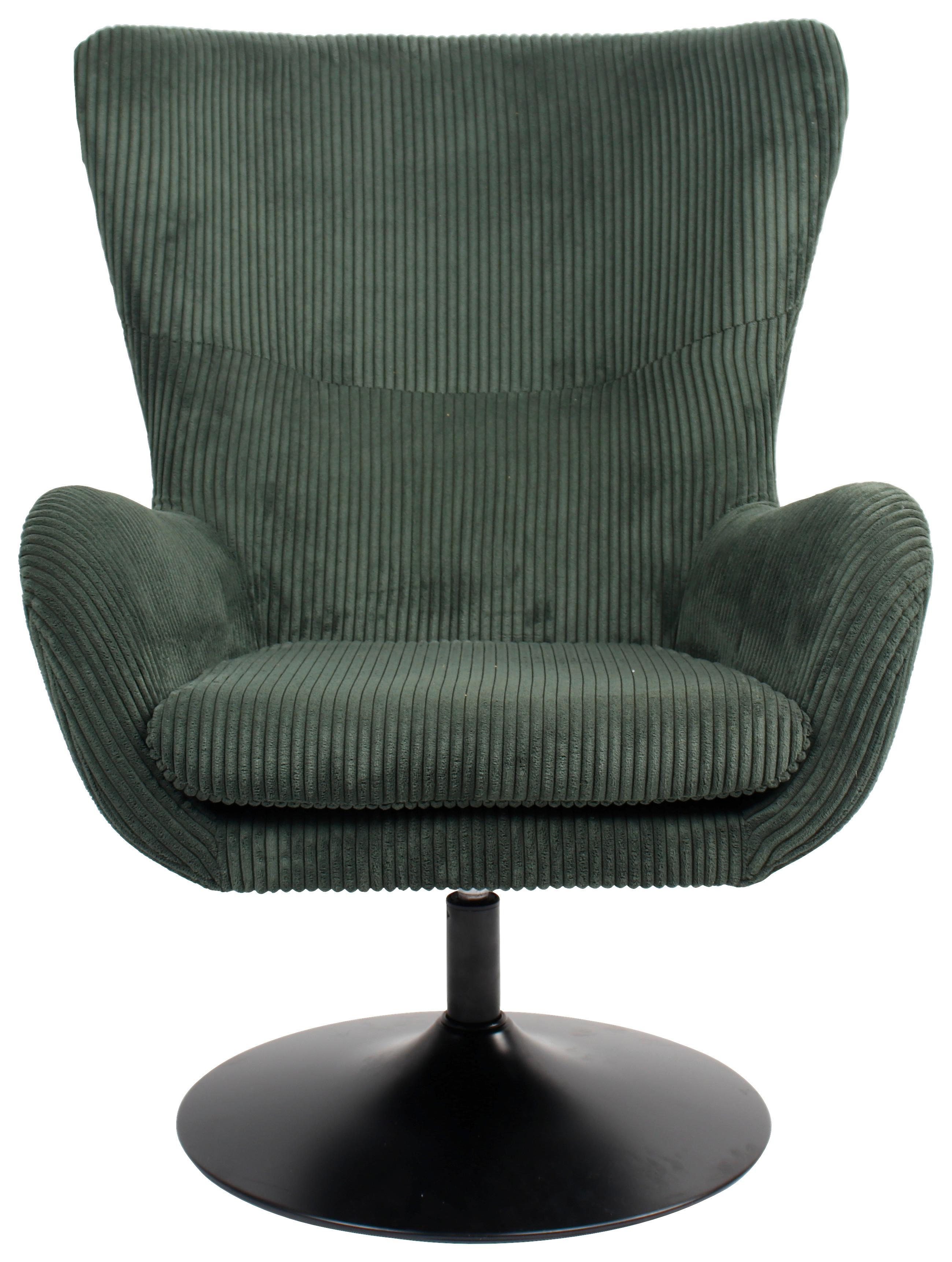 Fotelj Shiba, Zelena, Žamet, Vrtljiv - črna/zelena, Moderno, kovina/tekstil (76/99/87cm) - Mömax