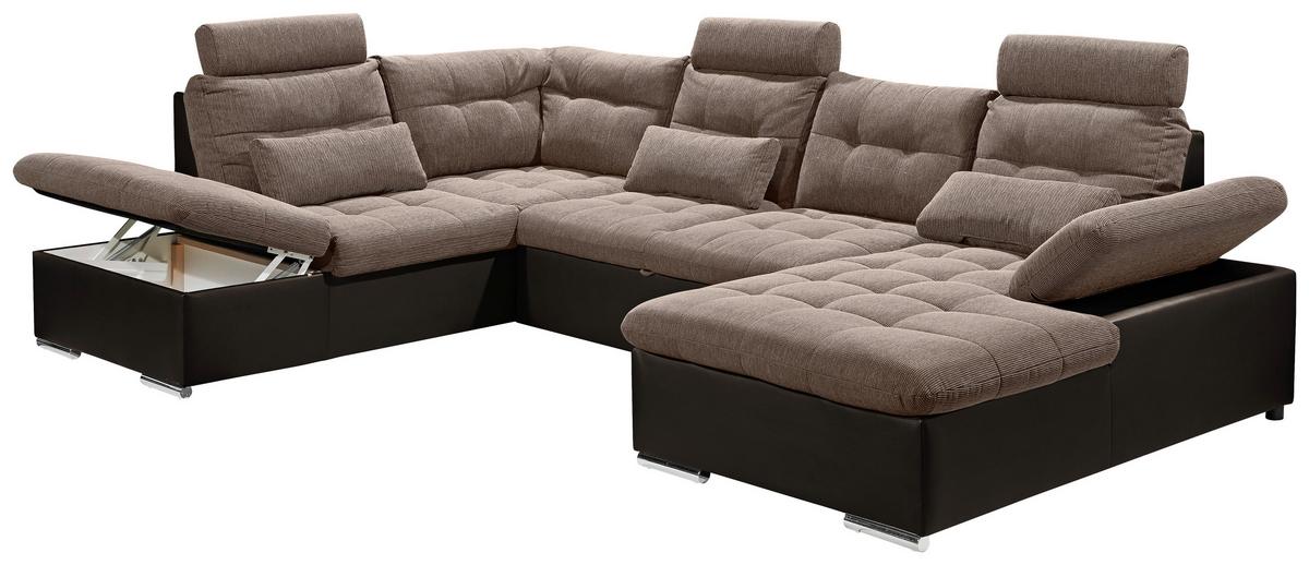 Wohnlandschaft Jakarta U inkl. Kissen Braun - Hellbraun/Dunkelbraun, MODERN, Holzwerkstoff/Textil (218/324/170cm) - MID.YOU