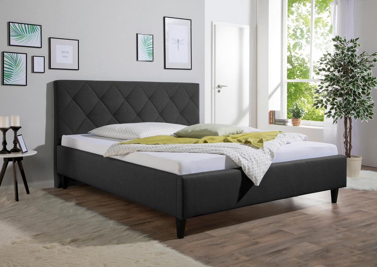 Polsterbett Aiken Anthrazit ca. 160x200 cm - Anthrazit/Schwarz, MODERN, Holz/Textil (160/200cm) - Livetastic