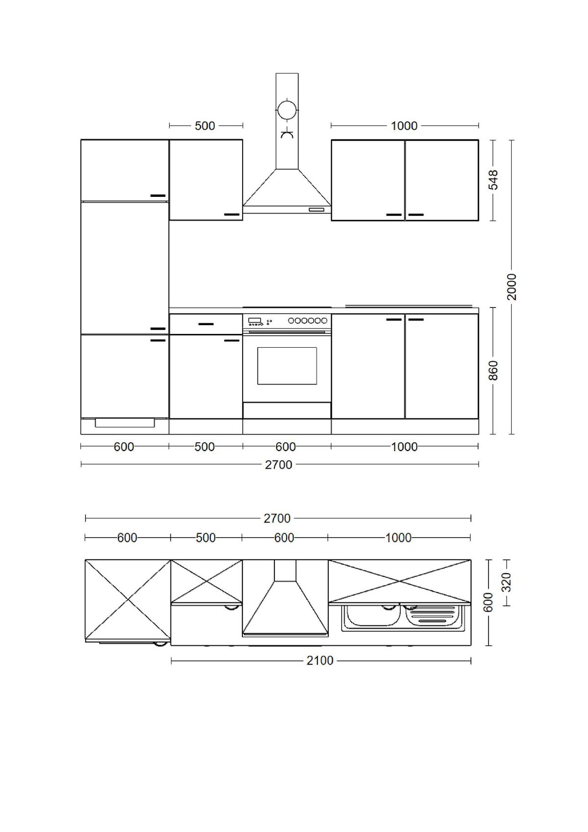 Kuhinjski Blok Z Aparati Valero, Bela, Barva Hrasta - barve nerjavečega jekla/bela, Moderno, kovina/leseni material (270cm) - FlexWell