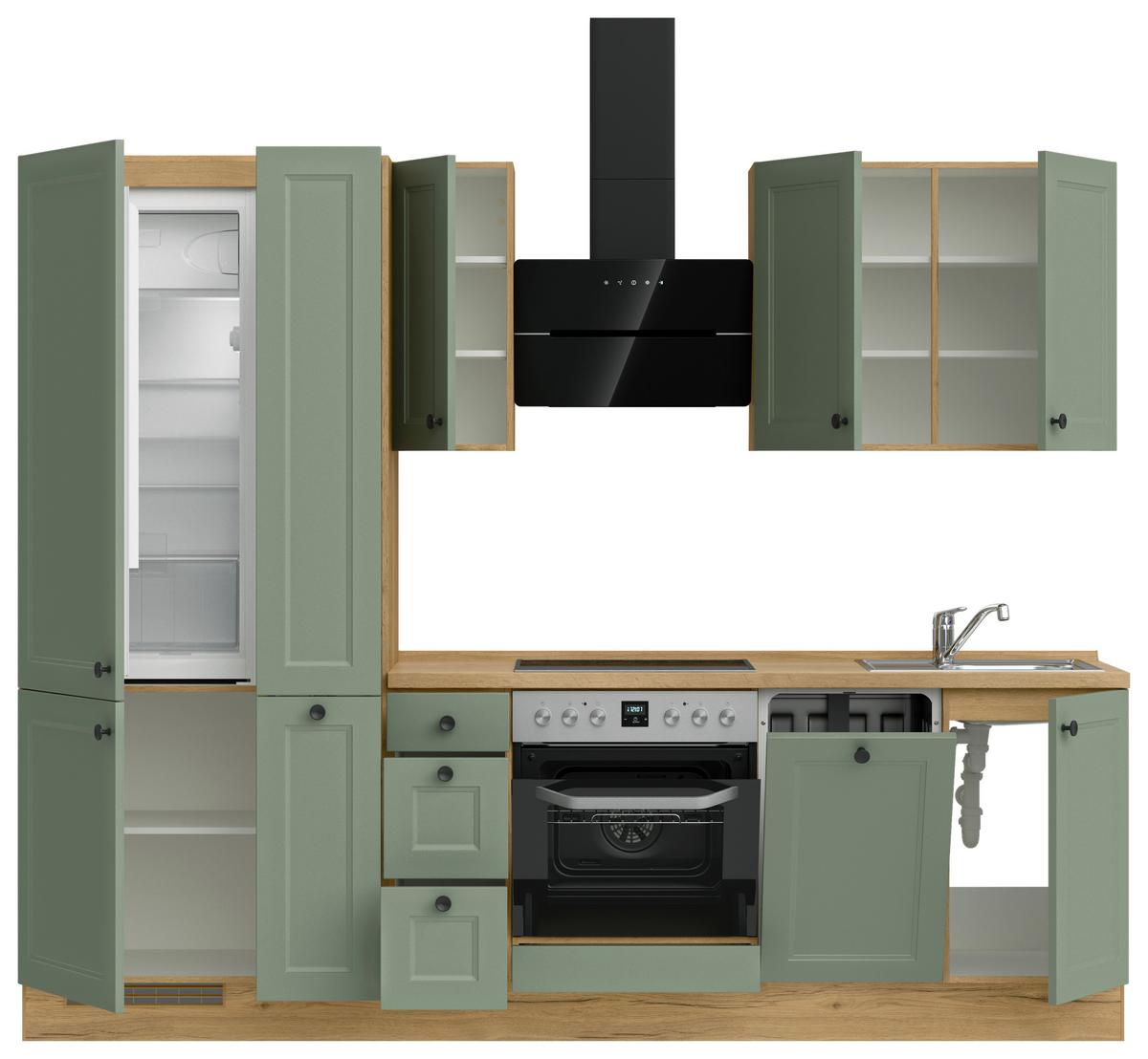 Küchenblock Casada High m. Geräten Schilfgrün - Schilfgrün/Eichefarben, MODERN, Holzwerkstoff/Metall (270cm) - Nobilia