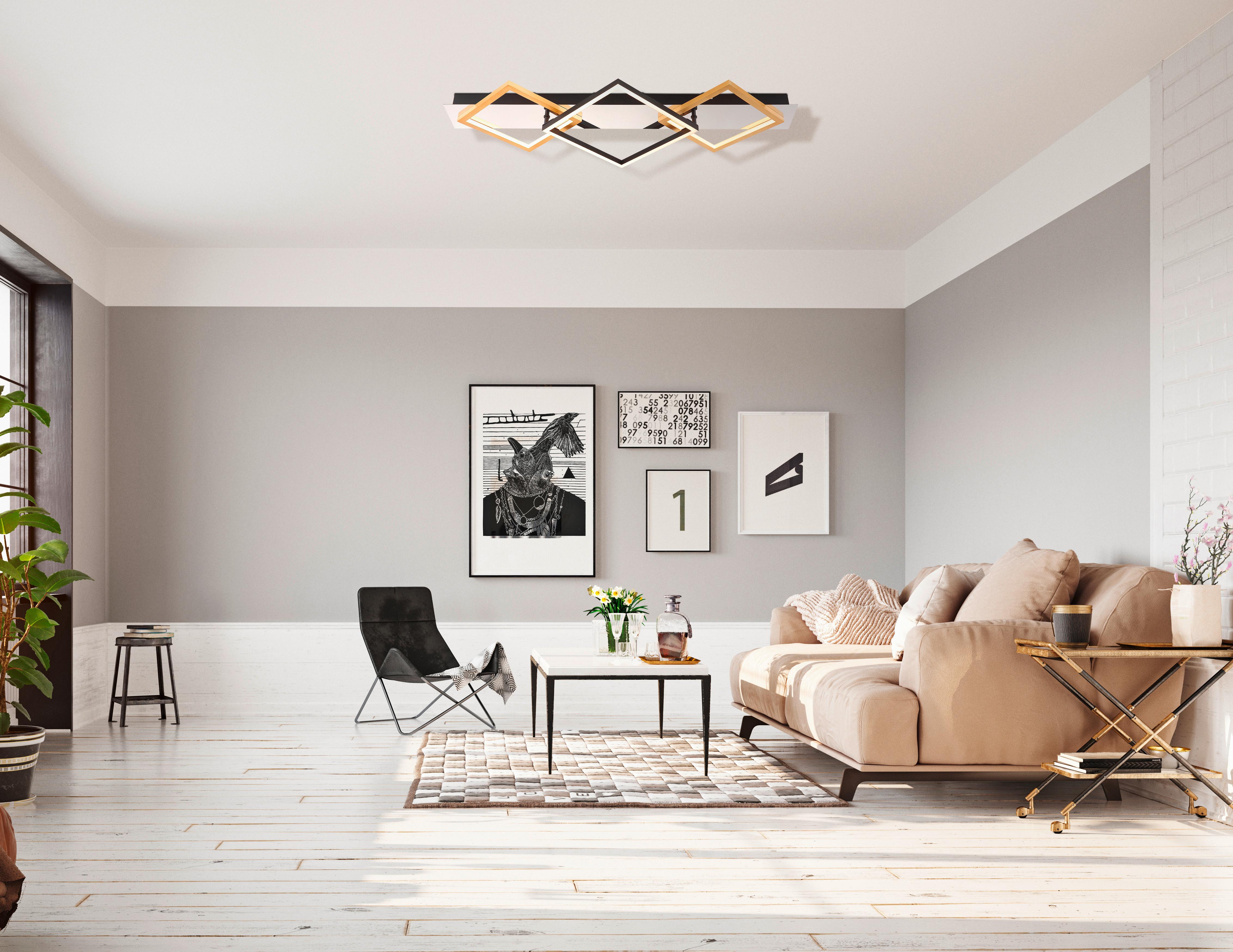 LED-Deckenleuchte Lesina Goldfarben/Schwarz max 32 Watt - Goldfarben/Opal, Design, Kunststoff/Metall (78/35,5cm) - Globo