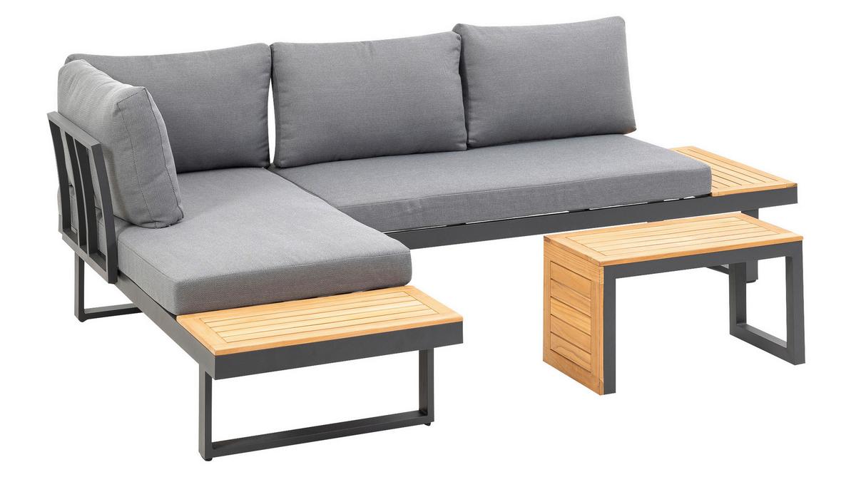 Loungegarnitur 3-tlg. Samara Holz/Metall/Textil mit Kissen - Anthrazit/Grau, Basics, Holz/Textil (253/70/175cm) - Gardenson