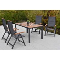 Gartentischgruppe Tino 5-tlg. Graphitfarben - Graphitfarben/Naturfarben, KONVENTIONELL, Textil/Metall - Gardenson