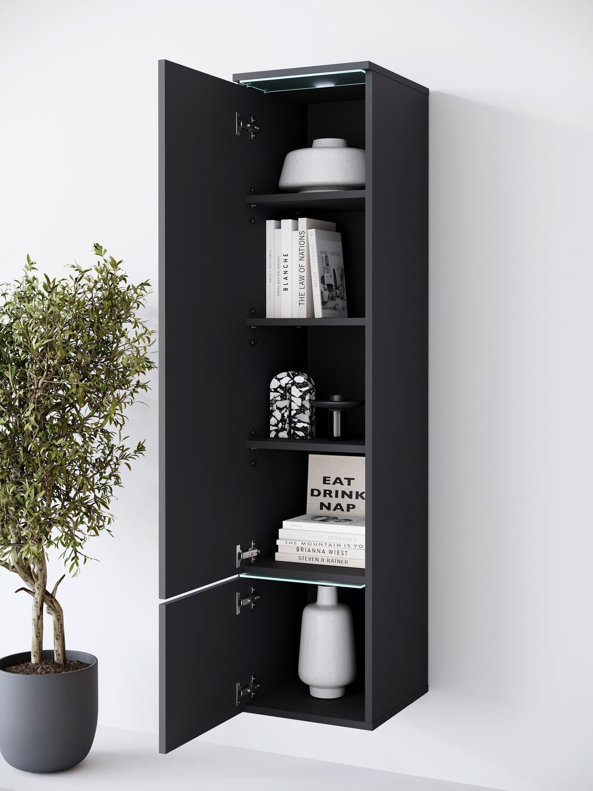 Visoka Omara Vera 001, Mat Črna - črna/siva, Design, umetna masa/leseni material (30/130/33cm) - Livetastic