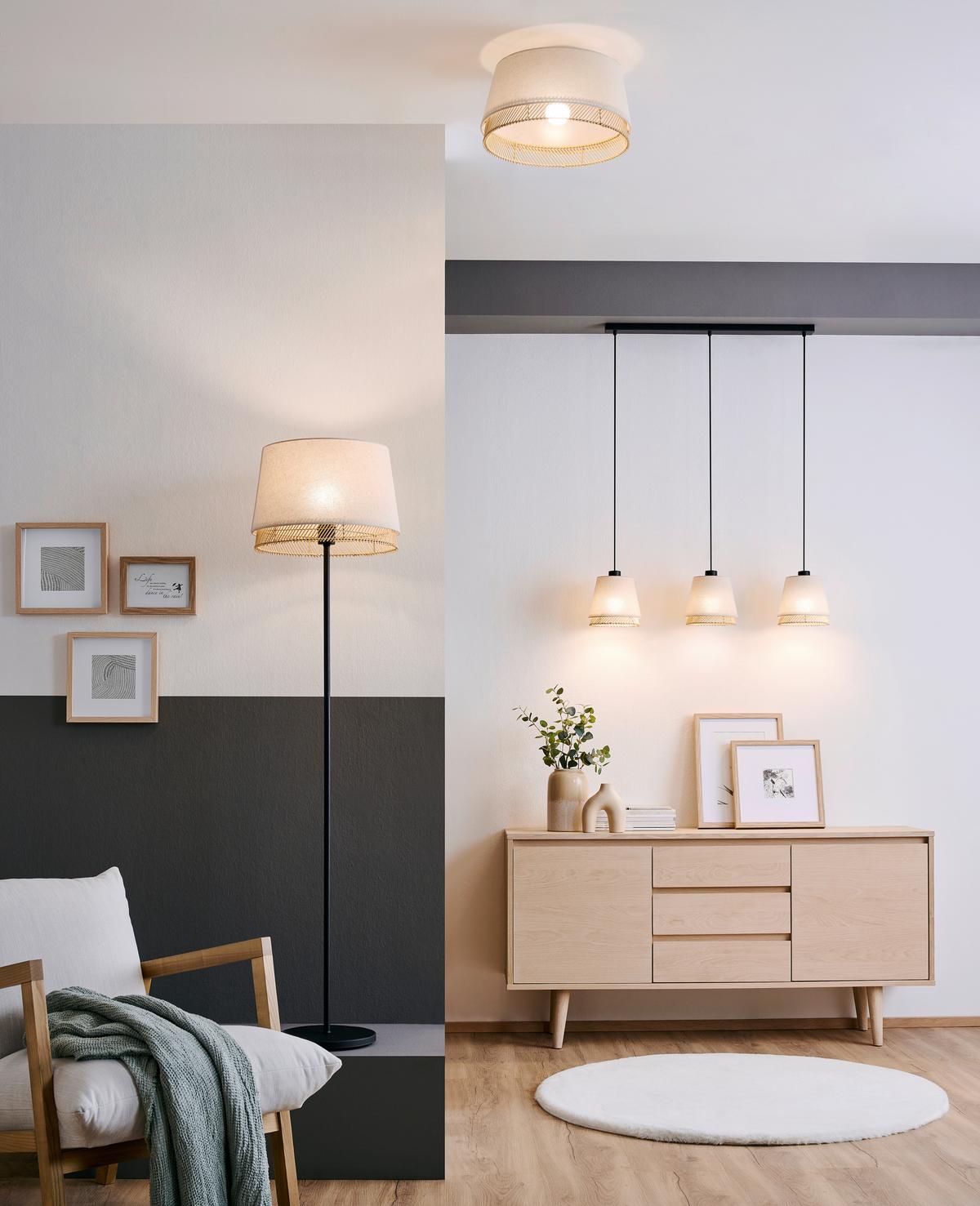 LAMPA WISZĄCA TABLEY - kolor naturalny/czarny, Basics, metal/drewno (89/19/110cm) - Eglo