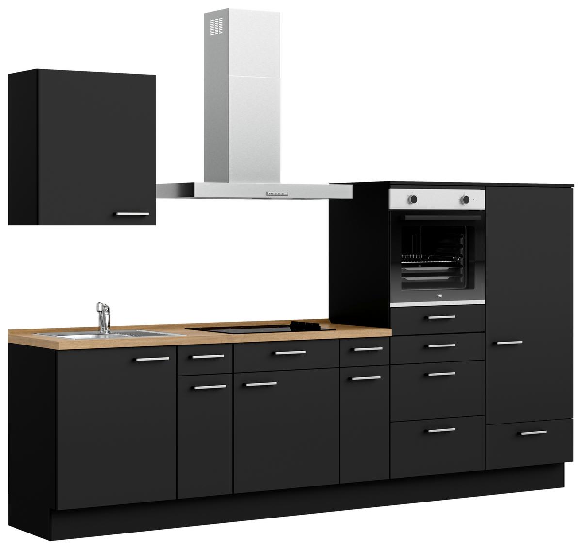 Küchenblock Touch Low m. Geräten Grau - Edelstahlfarben/Eichefarben, MODERN, Holzwerkstoff/Metall (300cm) - Nobilia