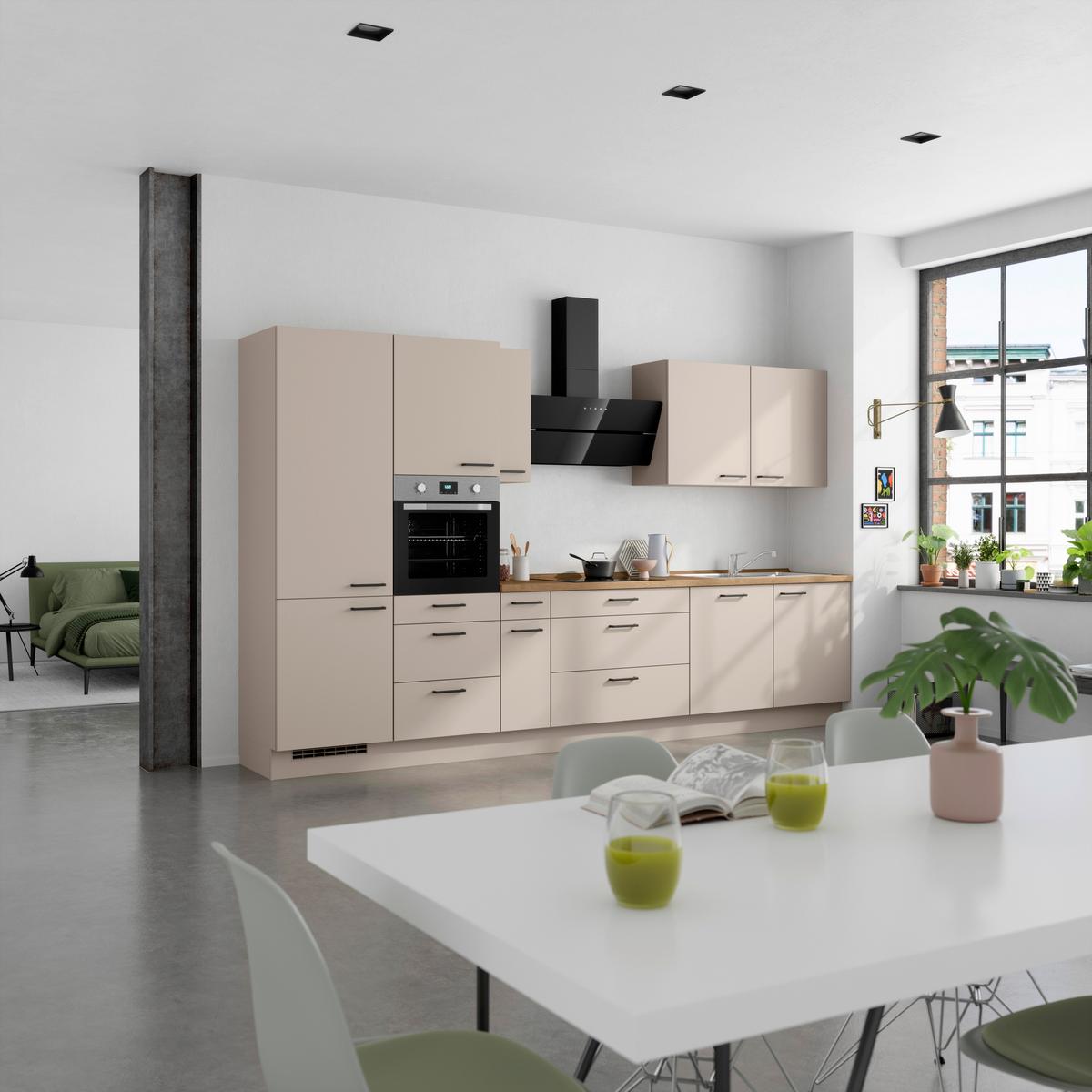 Küchenleerblock Easytouch High o. Geräte Sandfarben - Sandfarben/Eichefarben, MODERN, Holzwerkstoff/Metall (360cm) - Nobilia