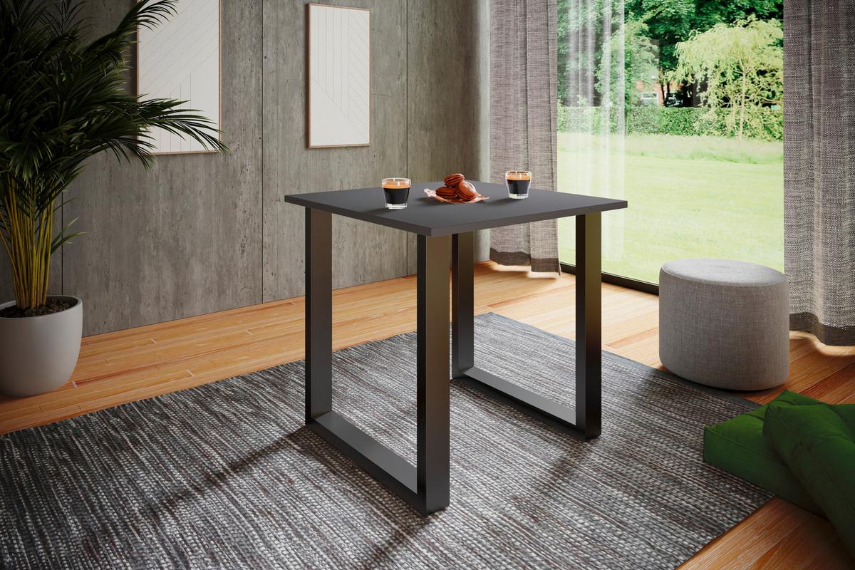 Pisalna Miza Lona, Antracit, Črna, 80x80cm - črna/barve srebrnega hrasta, Design, kovina/leseni material (80/76/80cm) - MID.YOU