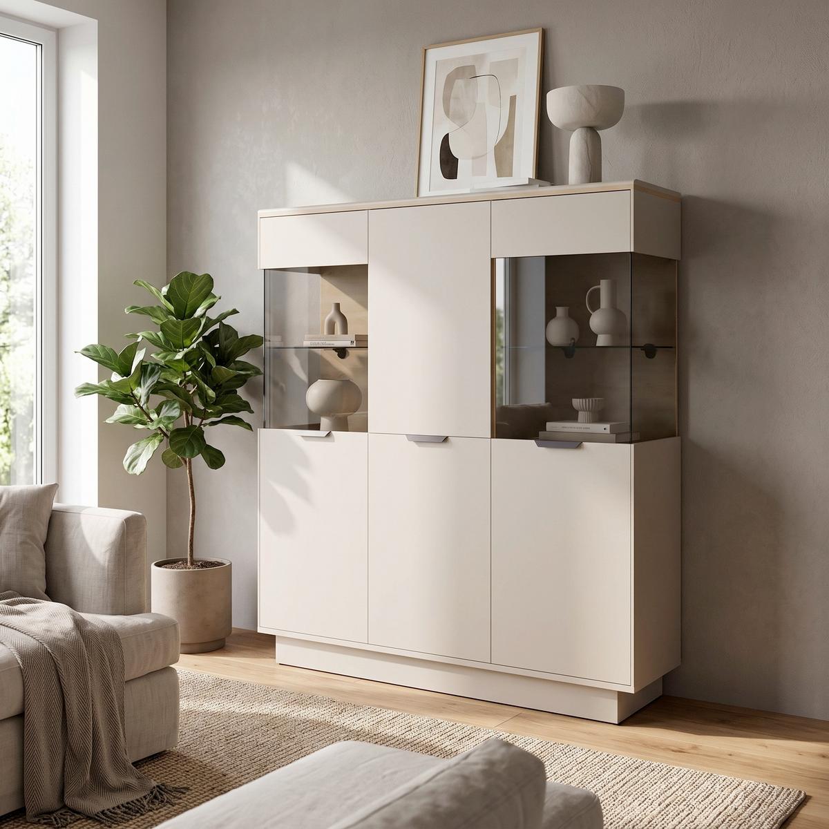 Vitrina Darius - kašmir/crna, Trendi, staklo/metal (132/148,3/37cm) - Modern Living
