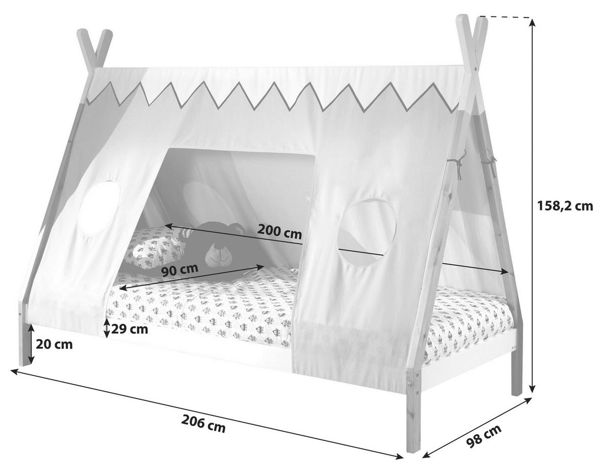 Hausbett Tipi ca.90x200cm Weiß, Kieferfarben - Weiß/Kieferfarben, MODERN, Holz (90/200cm) - MID.YOU