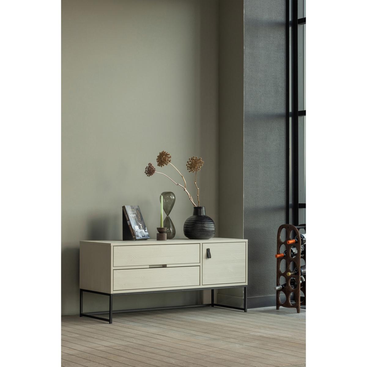 Lowboard Silas Hellgrau - Hellgrau/Schwarz, Design, Leder/Holz (120/55/44cm) - Livetastic