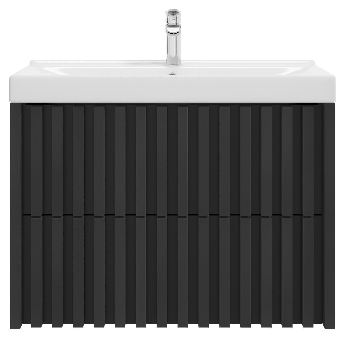 Bază cu lavoar Nero - alb/negru, Modern, ceramică/material pe bază de lemn (81cm) - Welnova