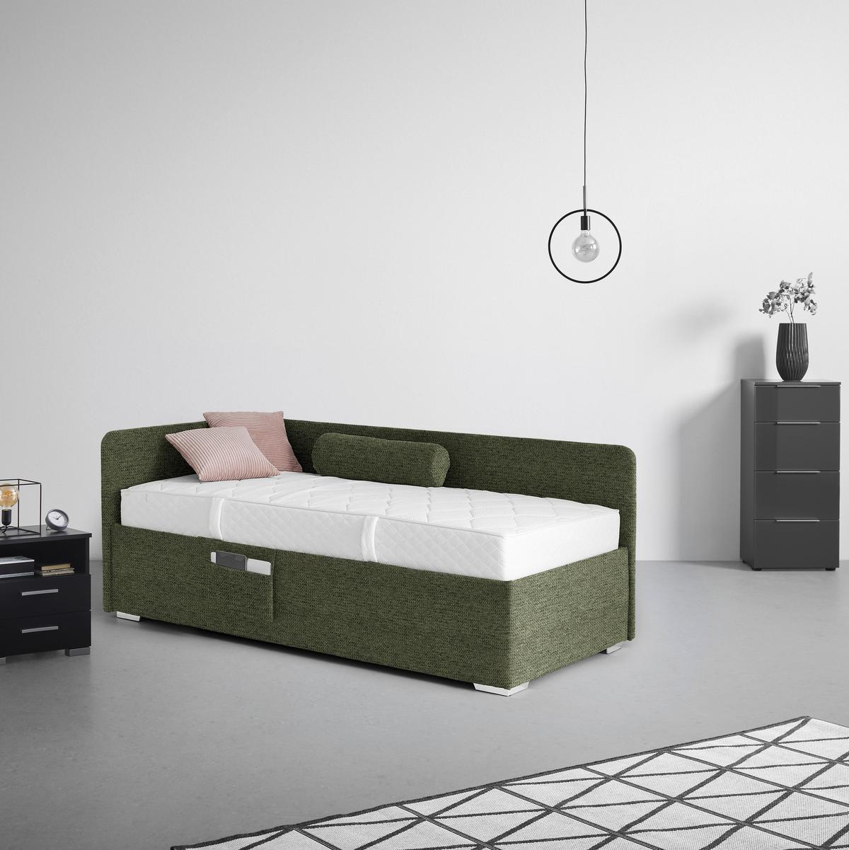 Bett Remi Olivgrün ca. 90x200cm - Chromfarben/Naturfarben, KONVENTIONELL, Holz/Kunststoff (90/200cm) - Mömax