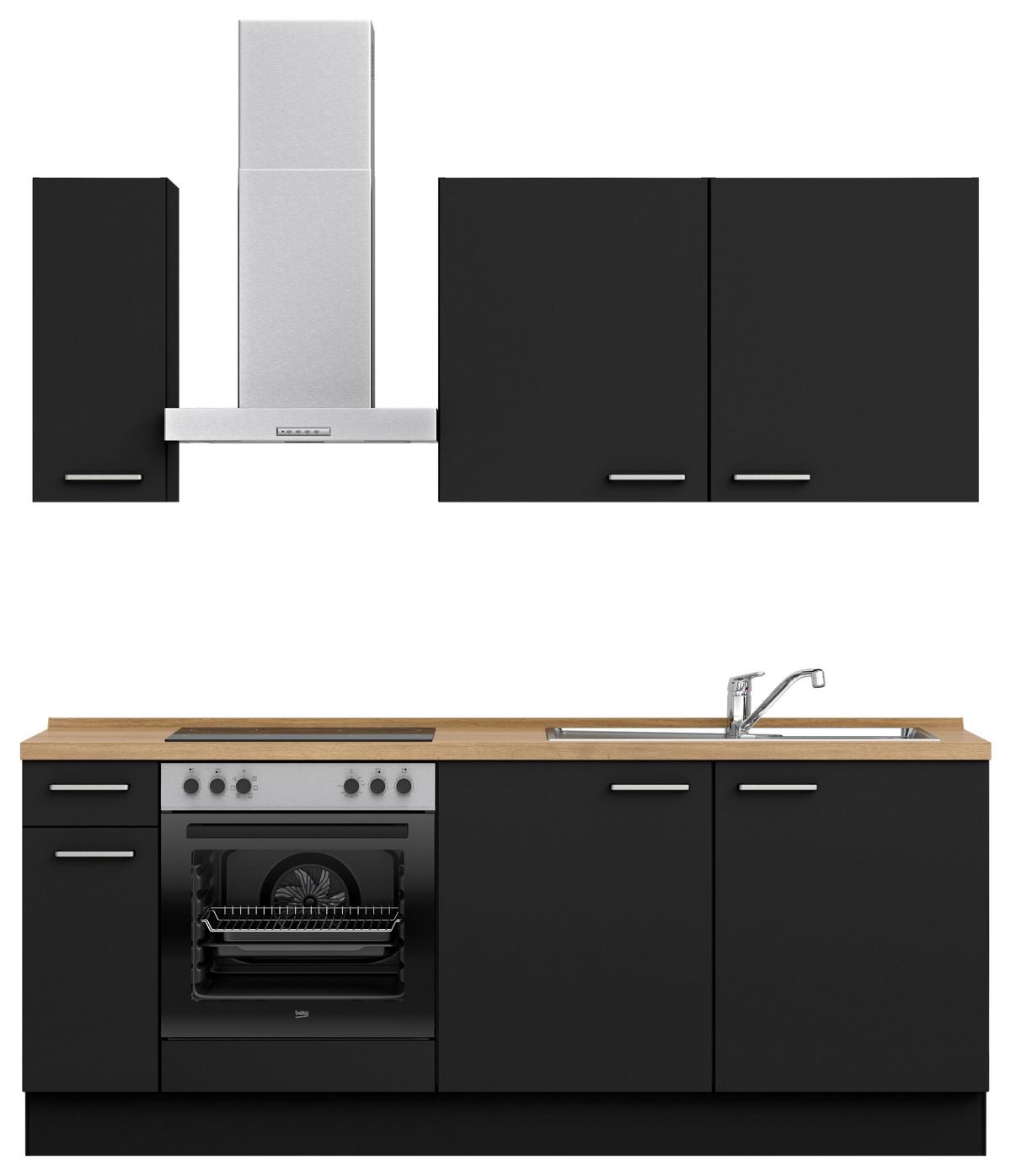 Küchenblock Touch Low m. Geräten Schwarz - Edelstahlfarben/Eichefarben, MODERN, Holzwerkstoff/Metall (210cm) - Nobilia