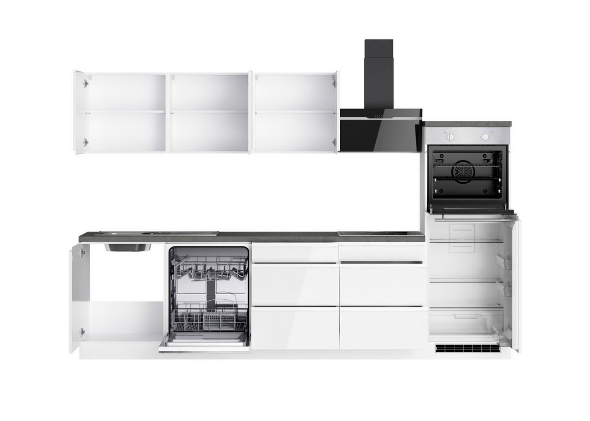 Küchenzeile Monza mit Geräten ca. 300 cm Grau/Weiß - Weiß Hochglanz/Weiß, LIFESTYLE, Holzwerkstoff (300cm) - Held