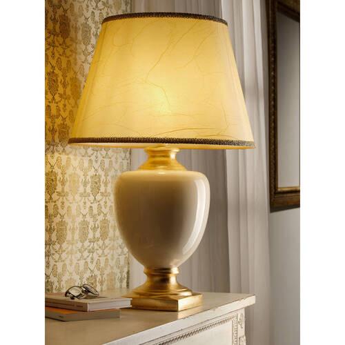 Tischleuchte Mozart Weiß/Gold/Braun max. 22 W - Hellbraun/Goldfarben, KONVENTIONELL, Keramik/Textil (45/45/75cm)
