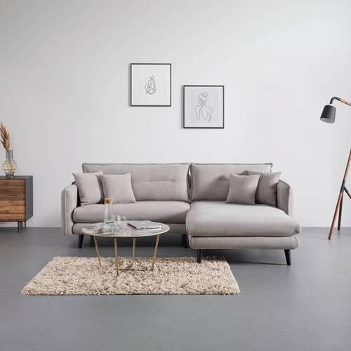 Wohnlandschaft Dajana Hellgrau Webstoff - Hellgrau/Schwarz, MODERN, Holz/Textil (251/102/173cm) - Bessagi Home