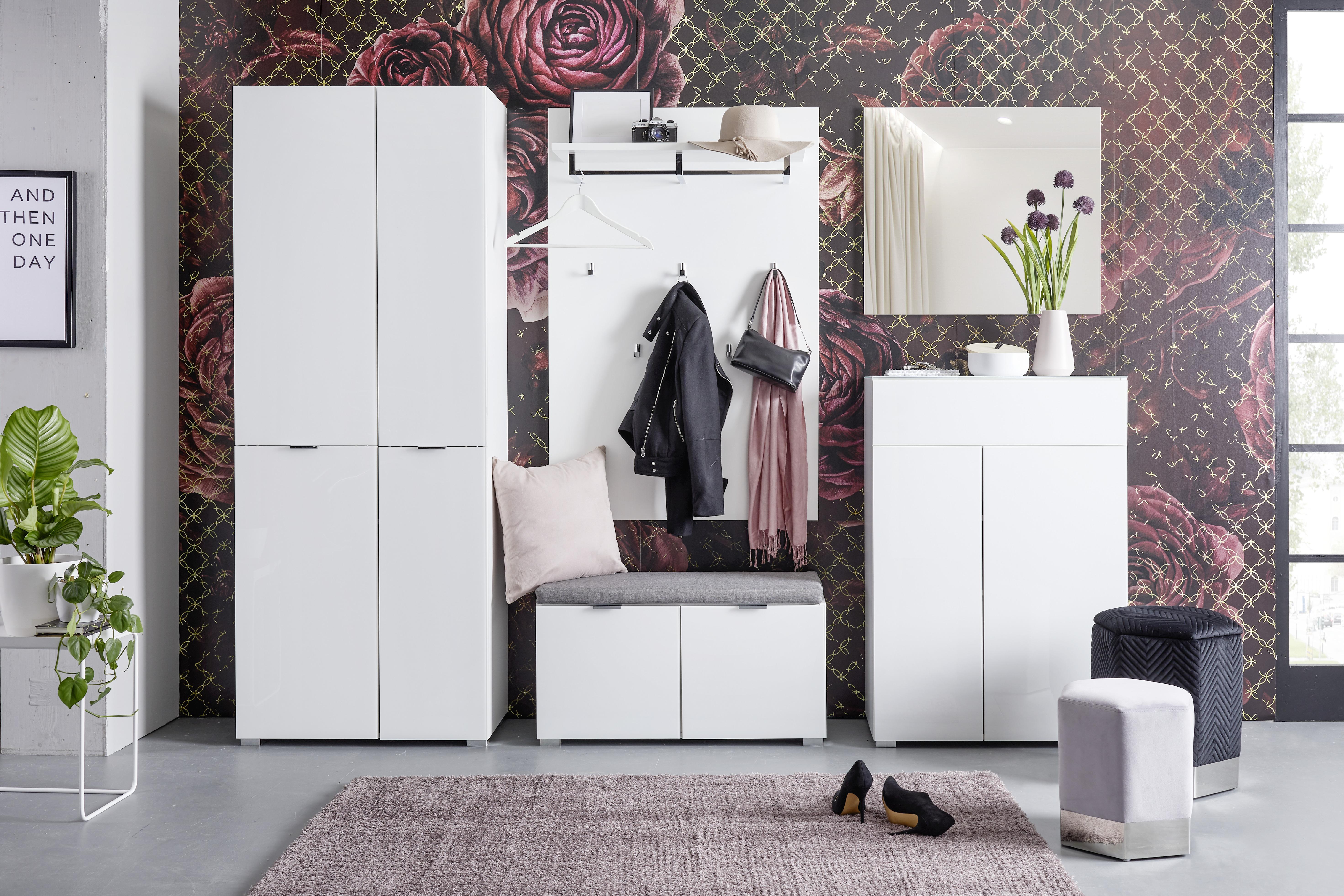 Garderobenschrank in Weiß - Chromfarben/Weiß, MODERN, Glas/Holzwerkstoff (74/194/37cm) - Premium Living
