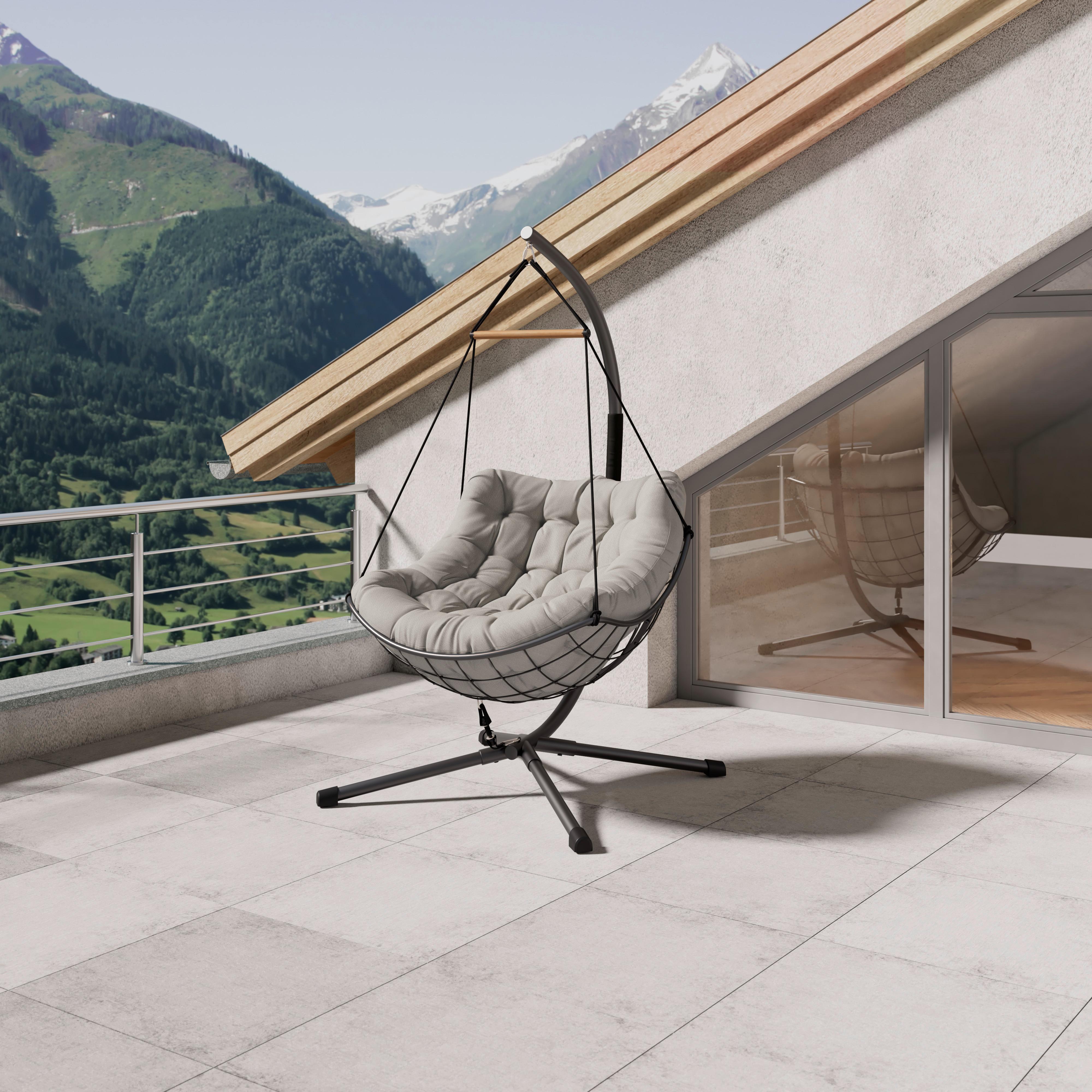 Hängesessel Rom Anthrazit//Walnuss - Anthrazit/Walnussfarben, MODERN, Textil/Metall (100/191/120cm) - Mömax