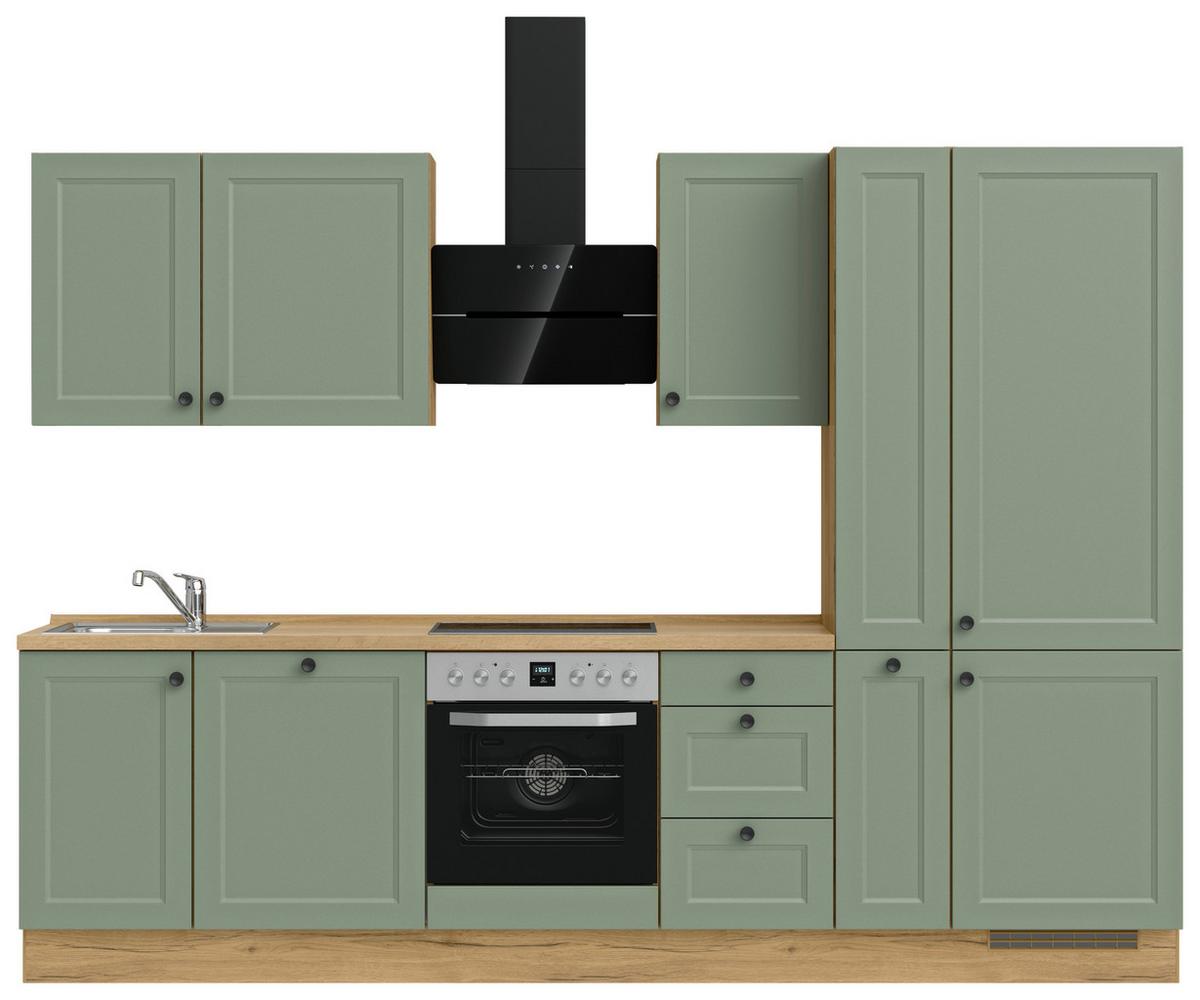 Küchenblock Cascada High m. Geräten Schilfgrün - Schilfgrün/Eichefarben, MODERN, Holzwerkstoff/Metall (300cm) - Nobilia