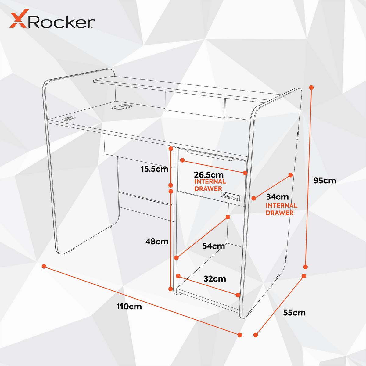 Gamingtisch Electra ca. 110x55x95cm Schwarz mit LED - Grau Hochglanz/Schwarz, MODERN, Holzwerkstoff/Metall (110/55/95cm) - X Rocker