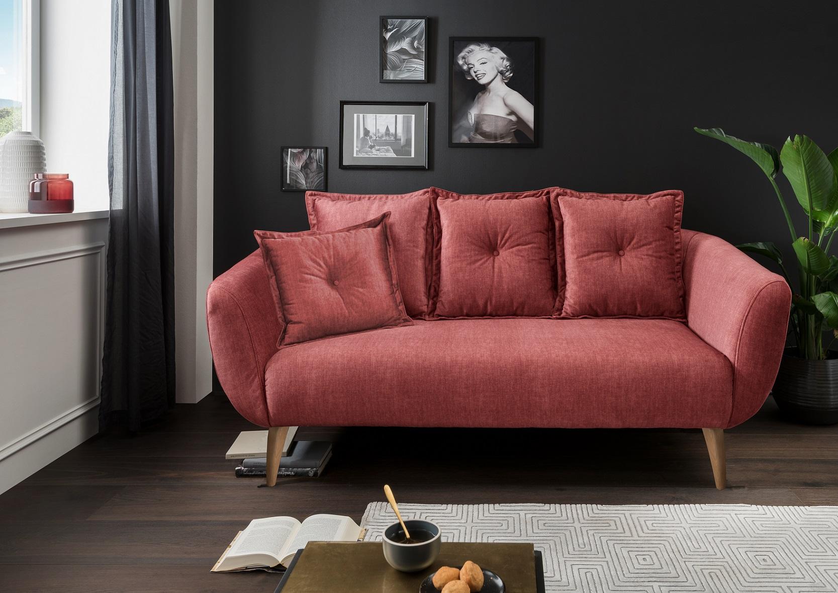2,5-Sitzer-Sofa Baggio Koralle Velours - Koralle/Buchefarben, MODERN, Holz/Textil (196/94/103cm) - Livetastic