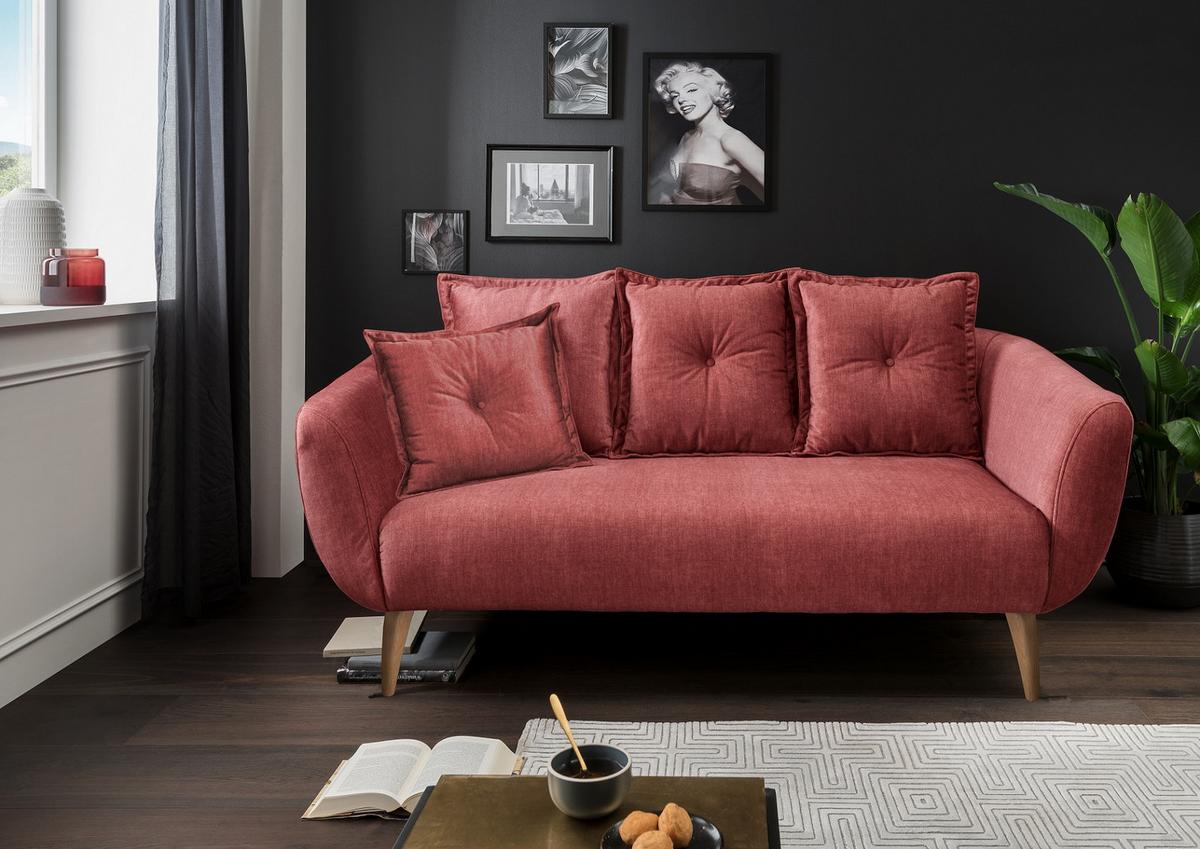 2,5-Sitzer-Sofa Baggio Koralle Velours - Koralle/Buchefarben, MODERN, Holz/Textil (196/94/103cm) - Livetastic