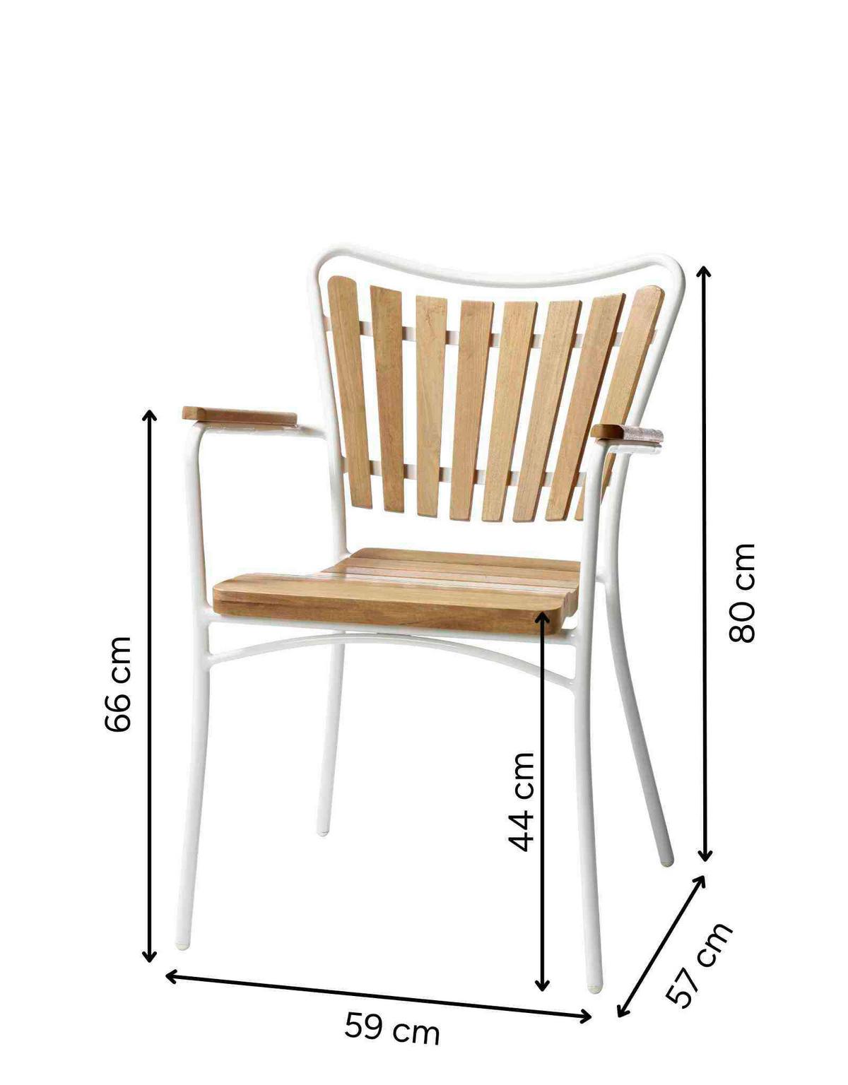 Gartenstuhl Ellen Weiß/Teak - Weiß Hochglanz/Teakfarben, KONVENTIONELL, Holz/Metall (58,5/78/56,5cm) - Gardenson
